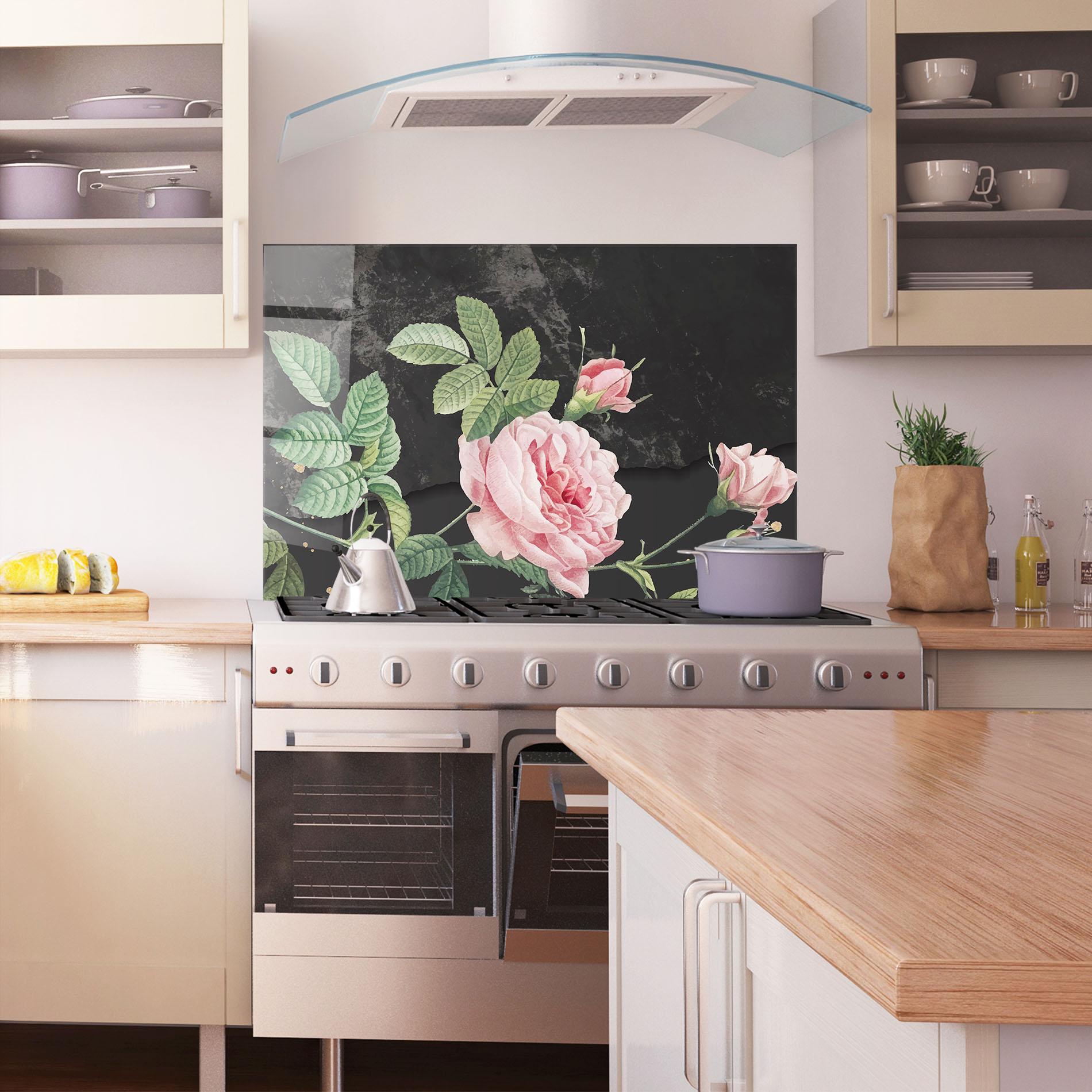 Konyhai üveg hátfal Marble Roses mockup 1
