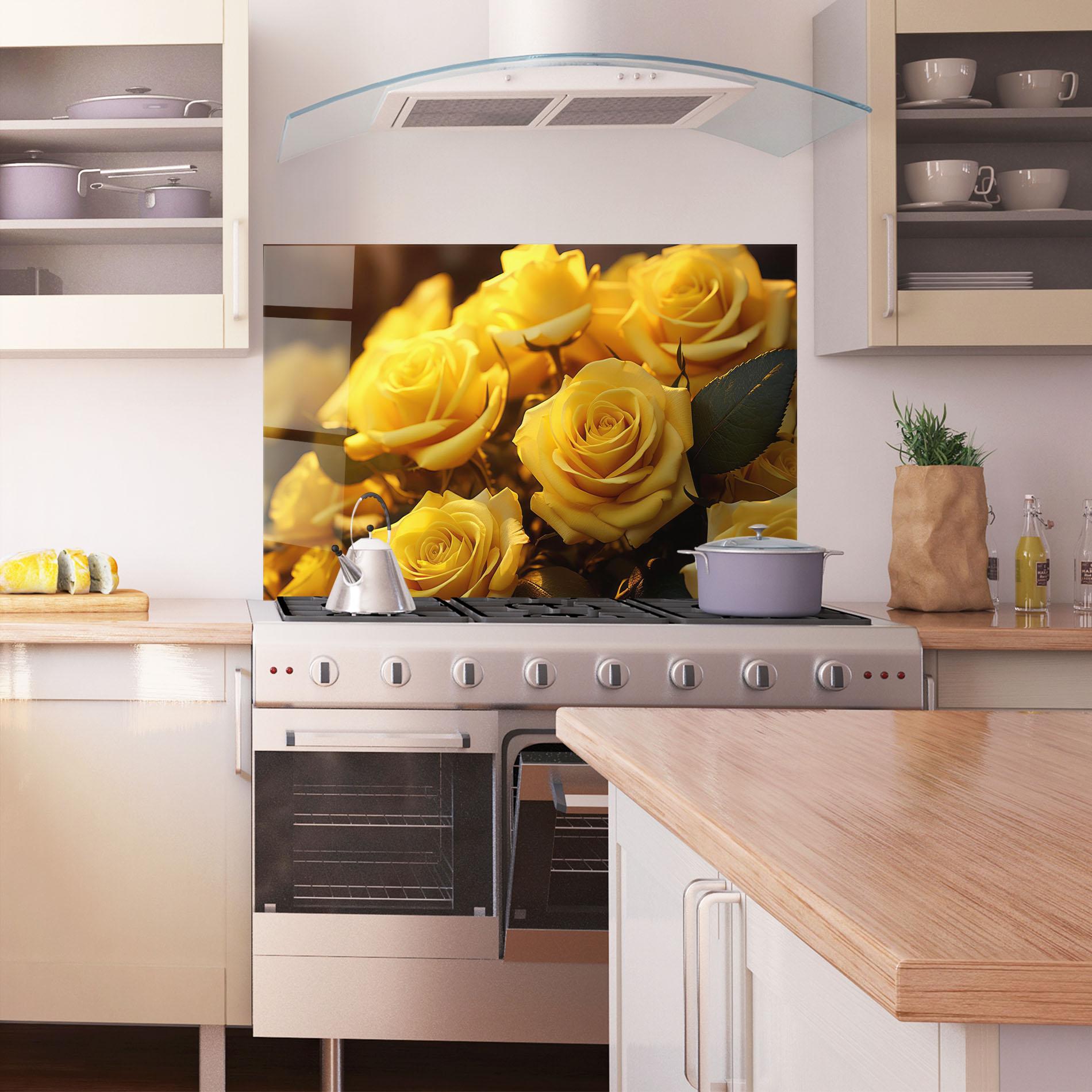 Konyhai üveg hátfal Yellow Rose mockup 1