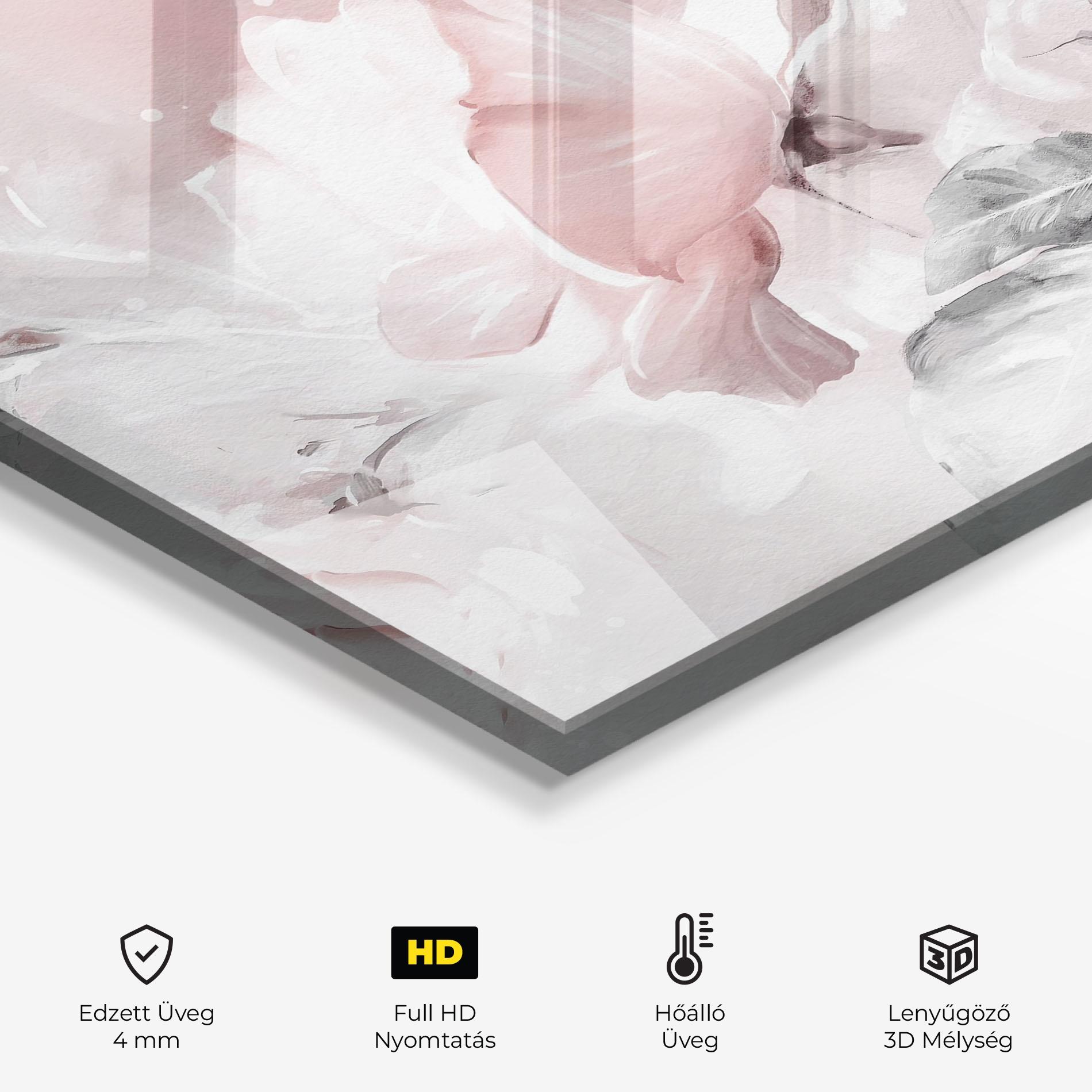 Konyhai üveg hátfal Abstract Pink Flowers mockup 2