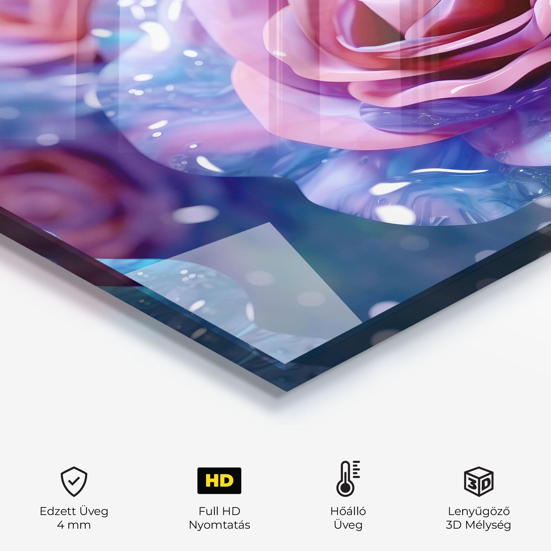 Konyhai üveg hátfal Beautiful Blue Pink Rose mockup 2