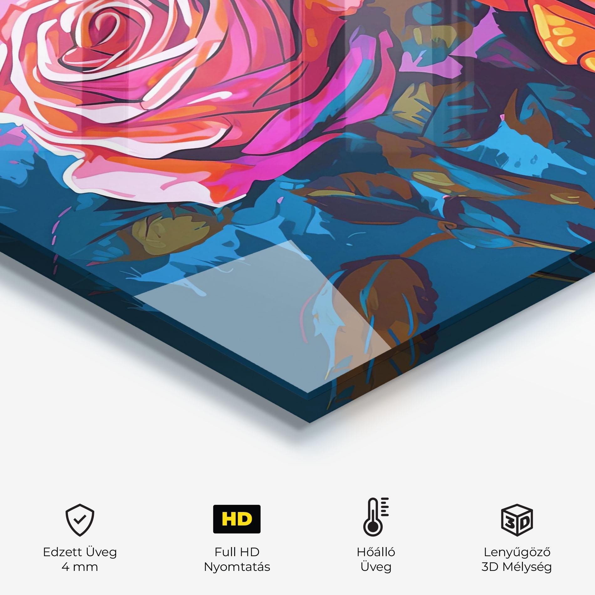 Konyhai üveg hátfal Blue Orange Rose mockup 2