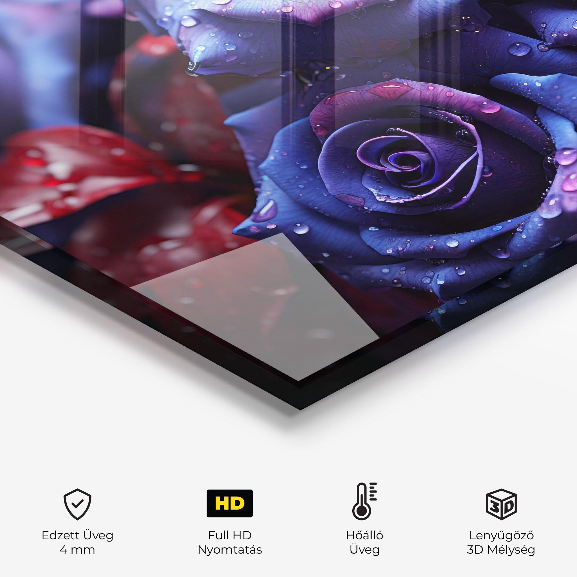 Konyhai üveg hátfal Blue Purple Rose mockup 2
