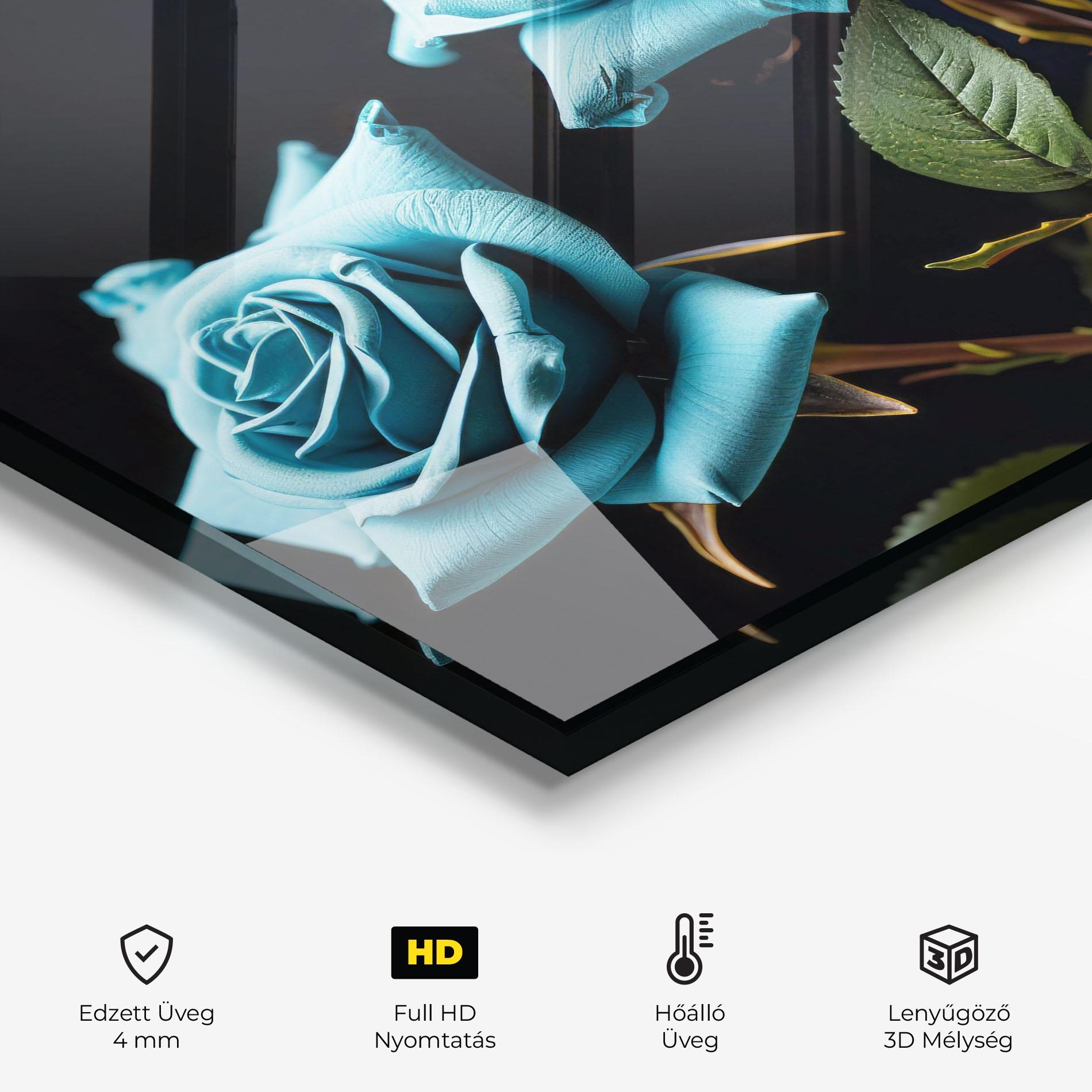 Konyhai üveg hátfal Blue Roses mockup 2
