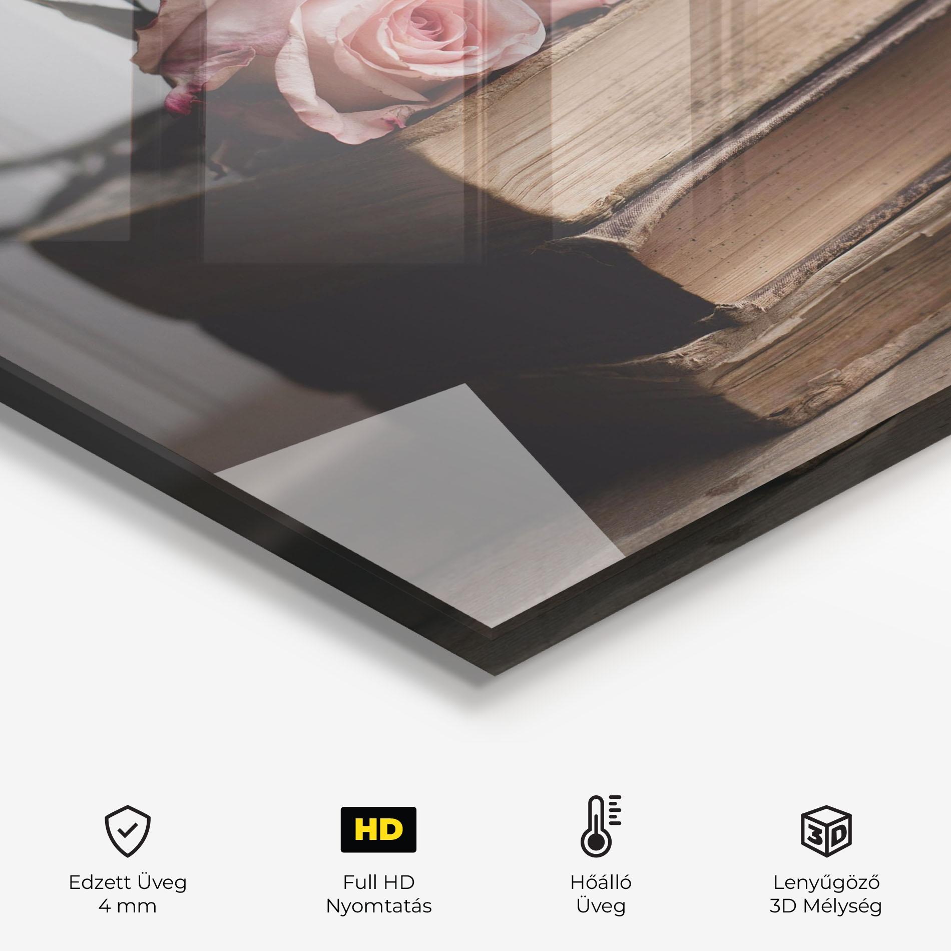 Konyhai üveg hátfal Books With Roses mockup 2