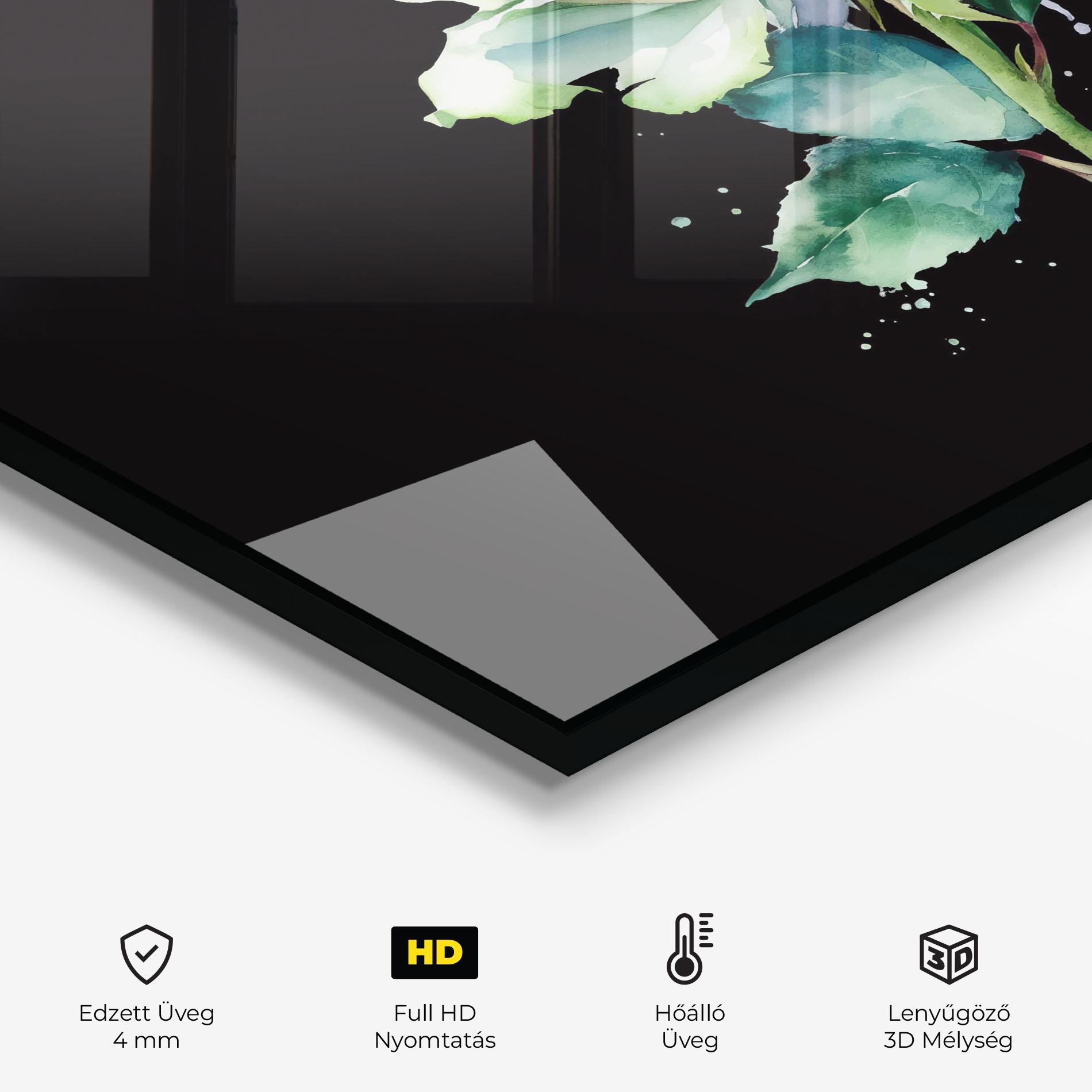 Konyhai üveg hátfal White Green Rose mockup 2