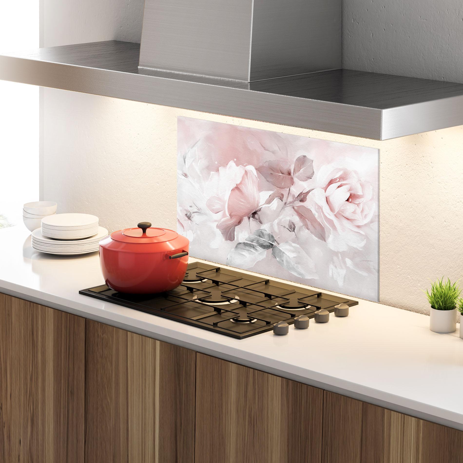 Konyhai üveg hátfal Abstract Pink Flowers mockup 4