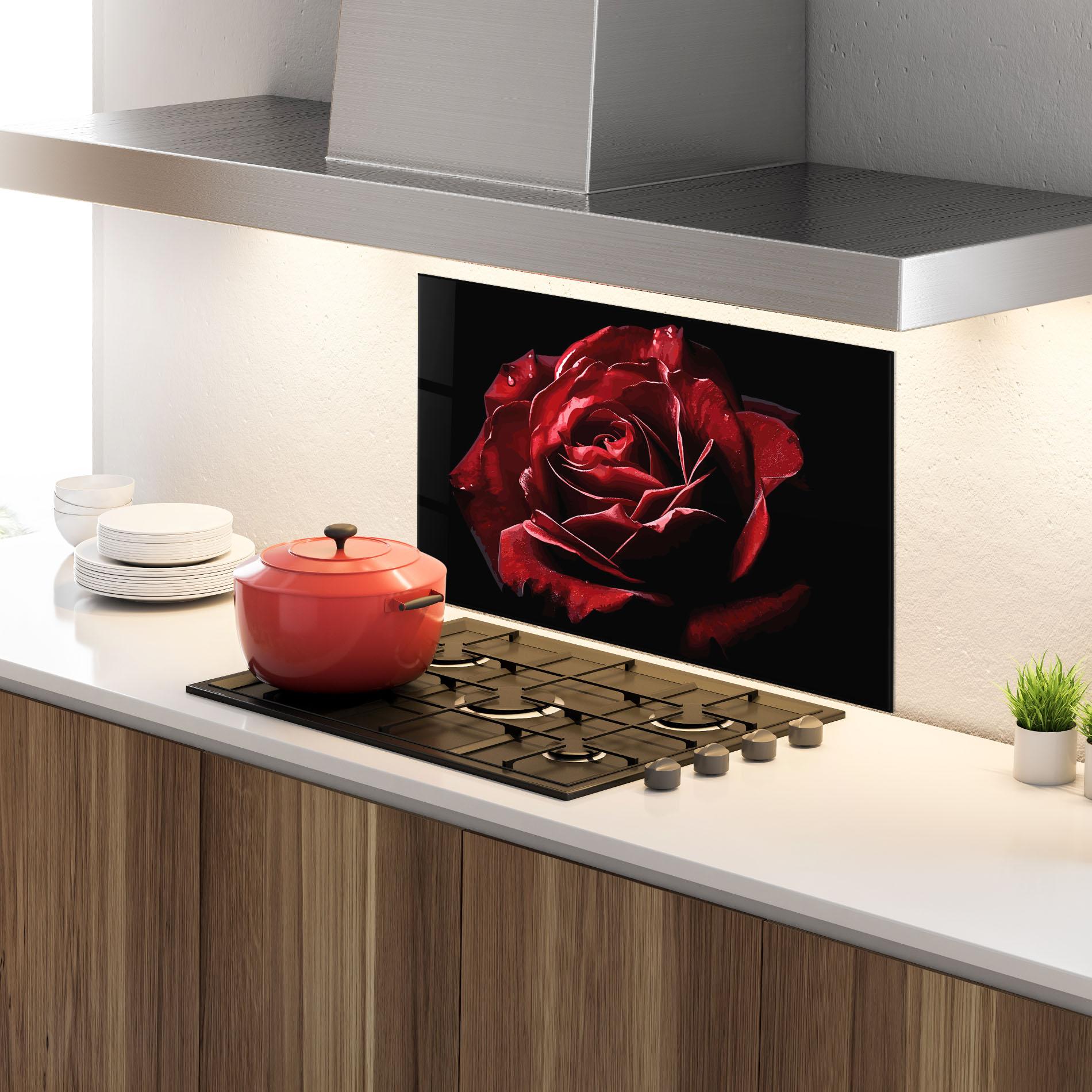 Konyhai üveg hátfal Big Red Rose mockup 4