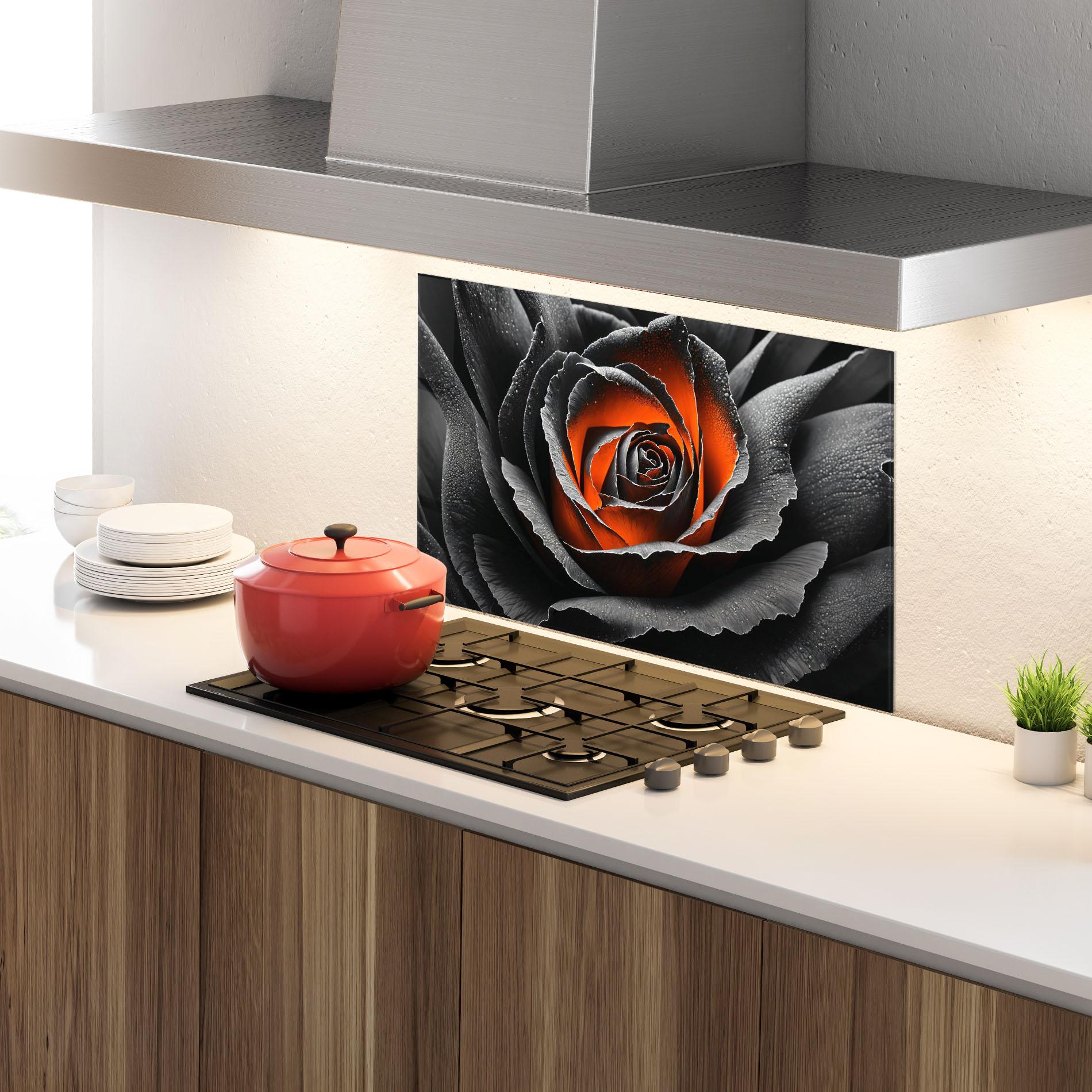 Konyhai üveg hátfal Grey Orange Rose mockup 4
