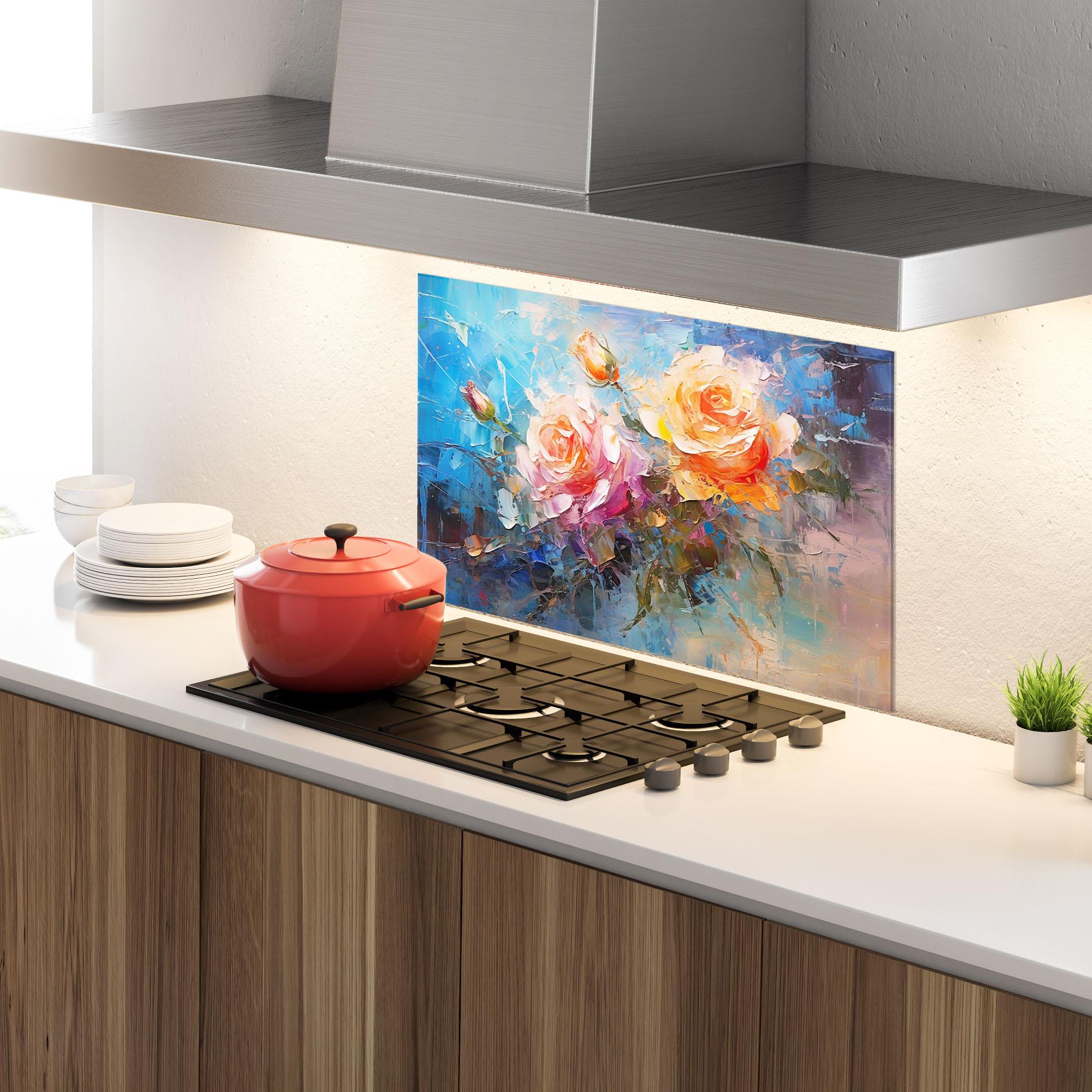 Konyhai üveg hátfal Light Orange Rose Painting mockup 4
