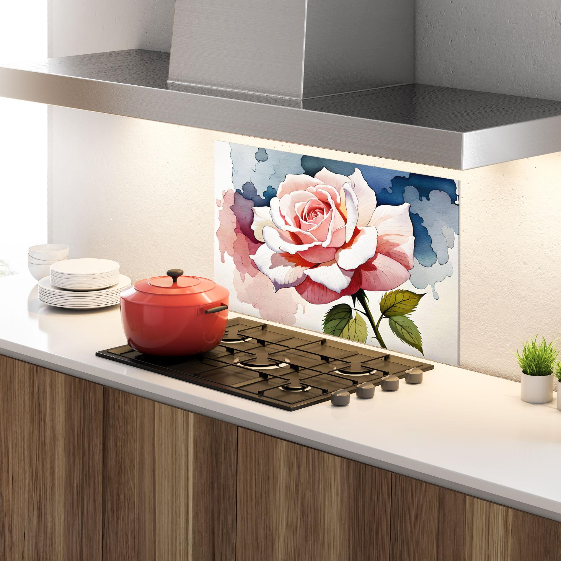 Konyhai üveg hátfal Light Pink Rose Painting mockup 4