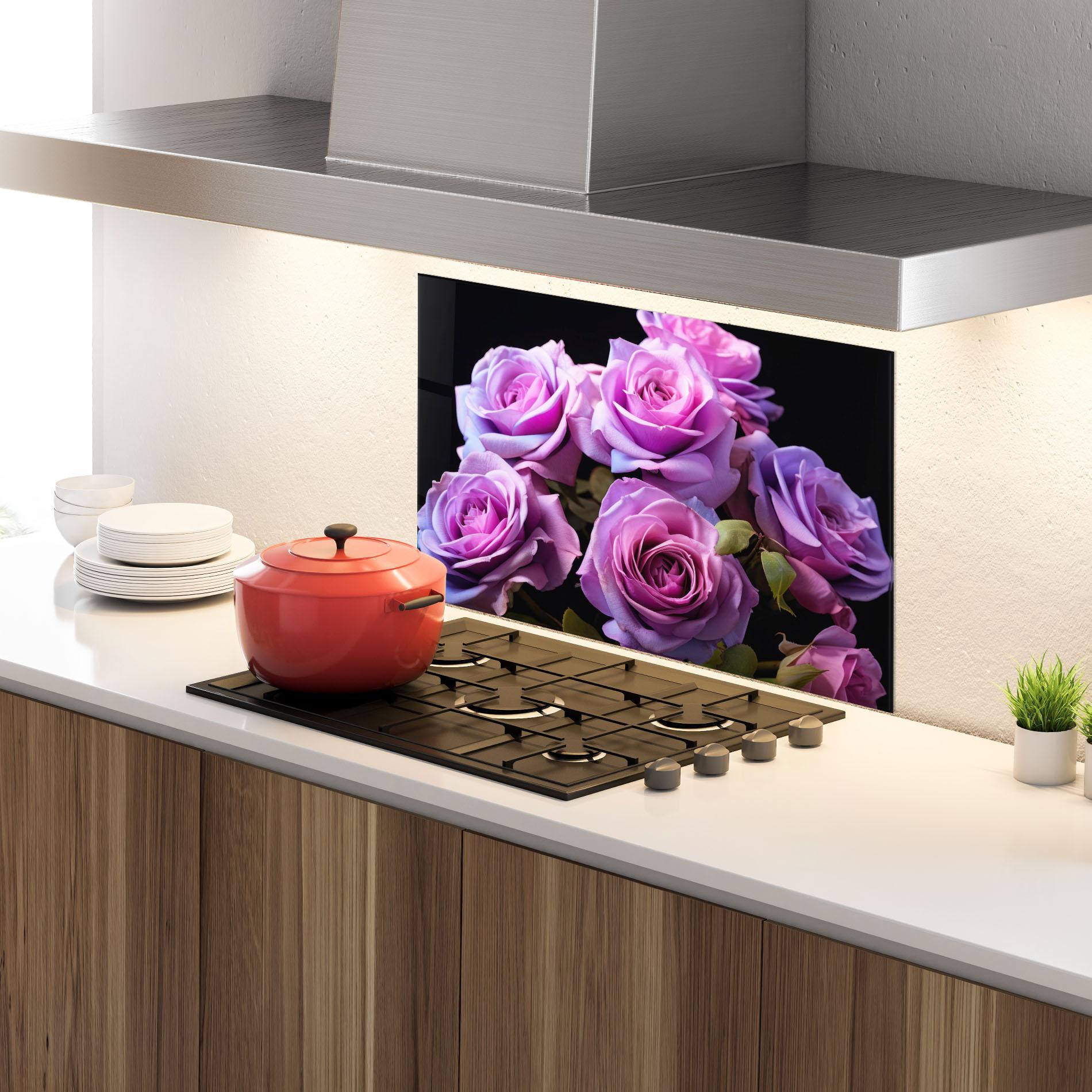 Konyhai üveg hátfal Light Purple Rose mockup 4