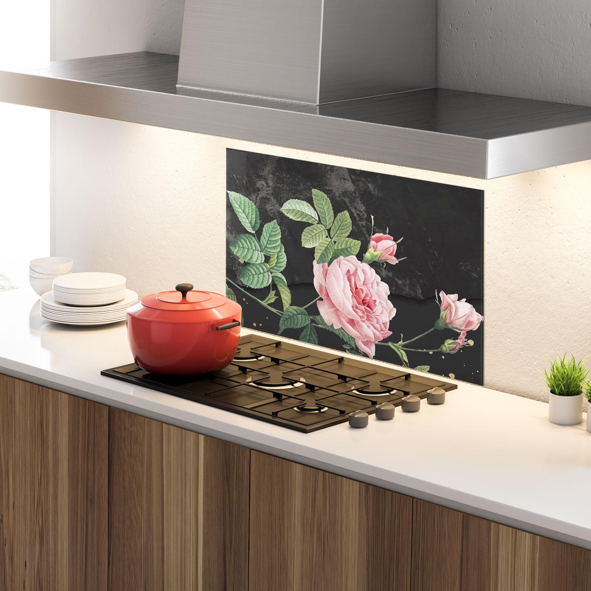 Konyhai üveg hátfal Marble Roses mockup 4