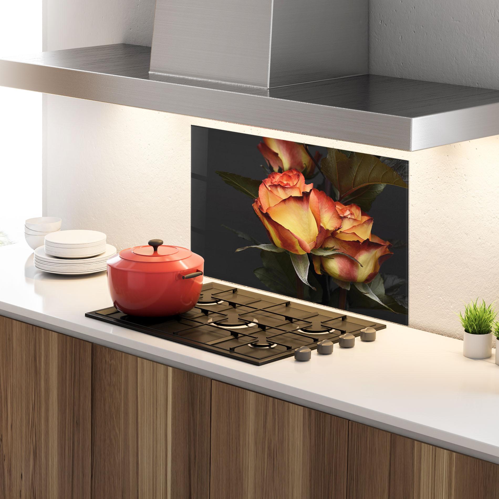 Konyhai üveg hátfal Orange Rose mockup 4
