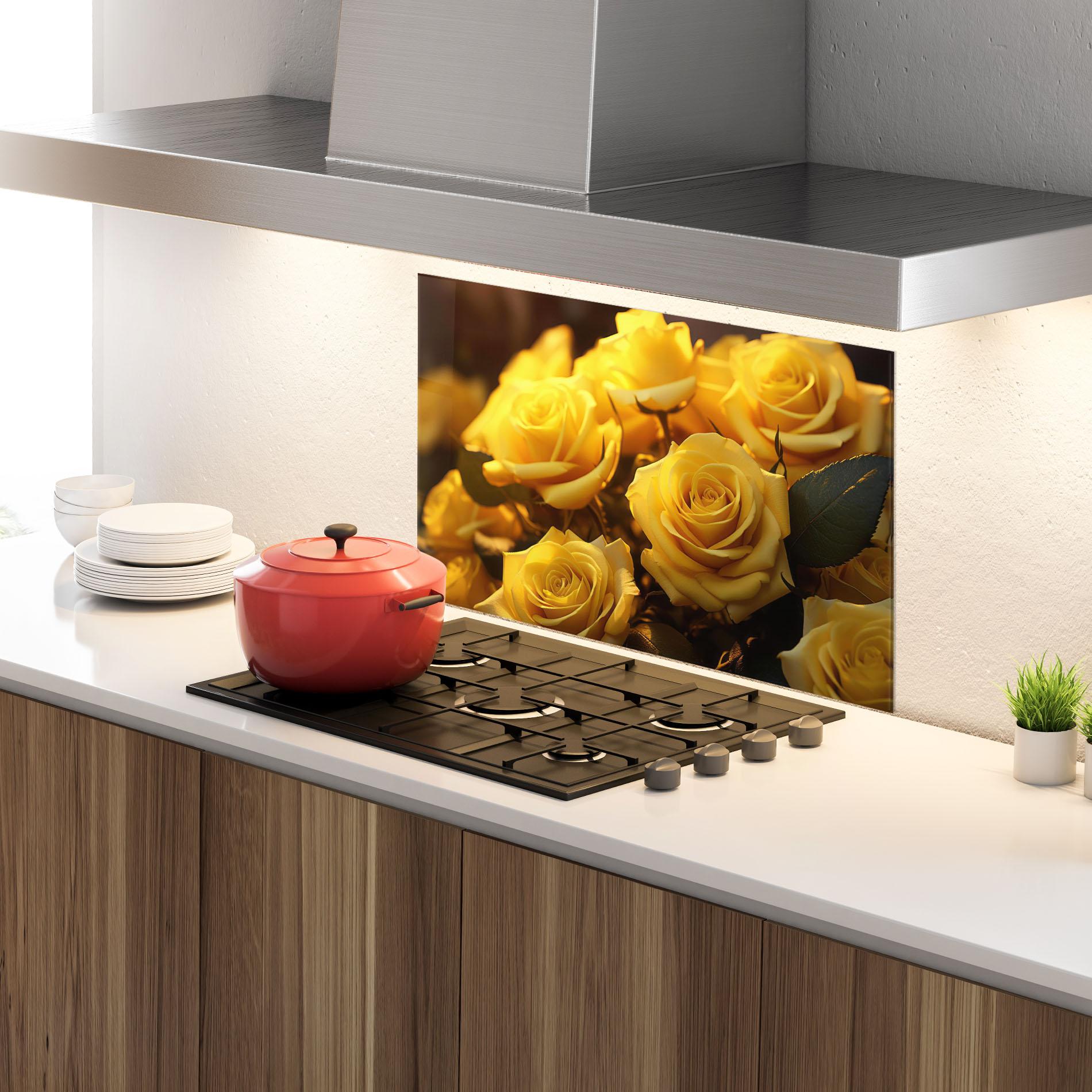 Konyhai üveg hátfal Yellow Rose mockup 4