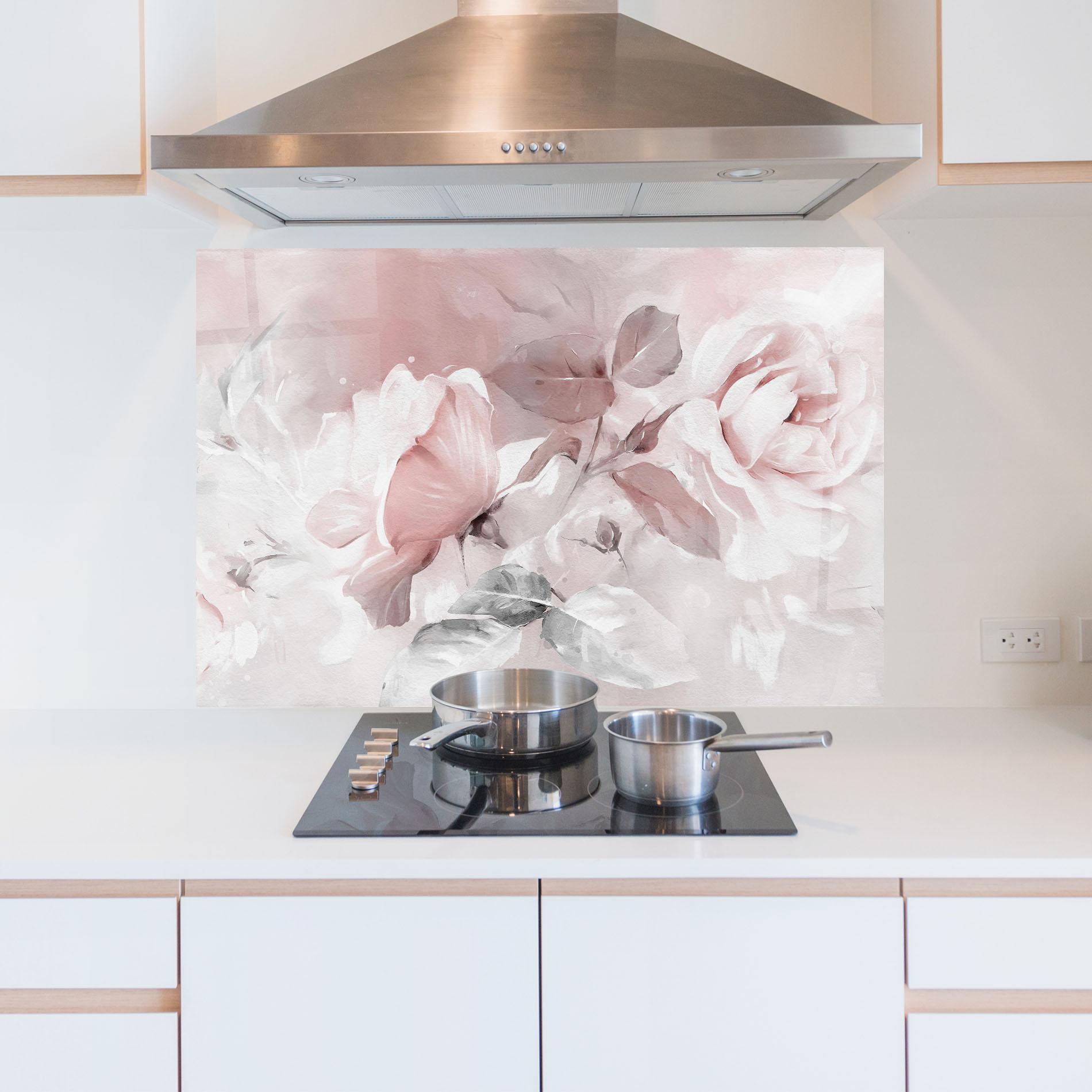 Konyhai üveg hátfal Abstract Pink Flowers mockup 5