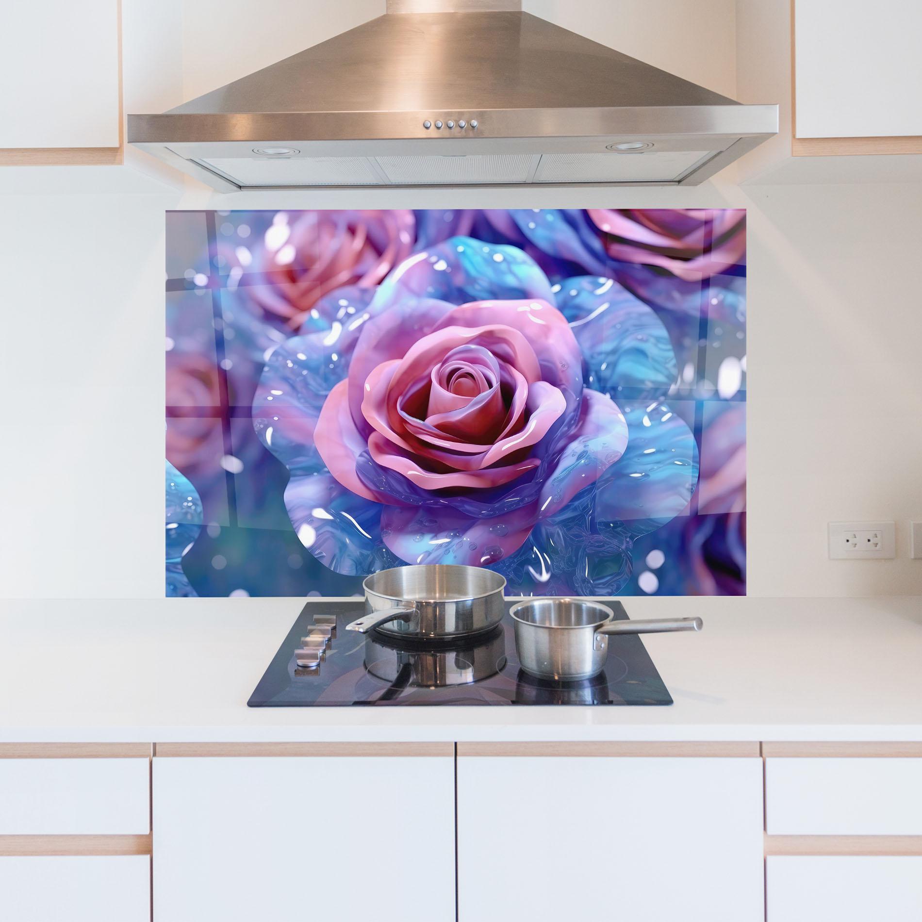 Konyhai üveg hátfal Beautiful Blue Pink Rose mockup 5