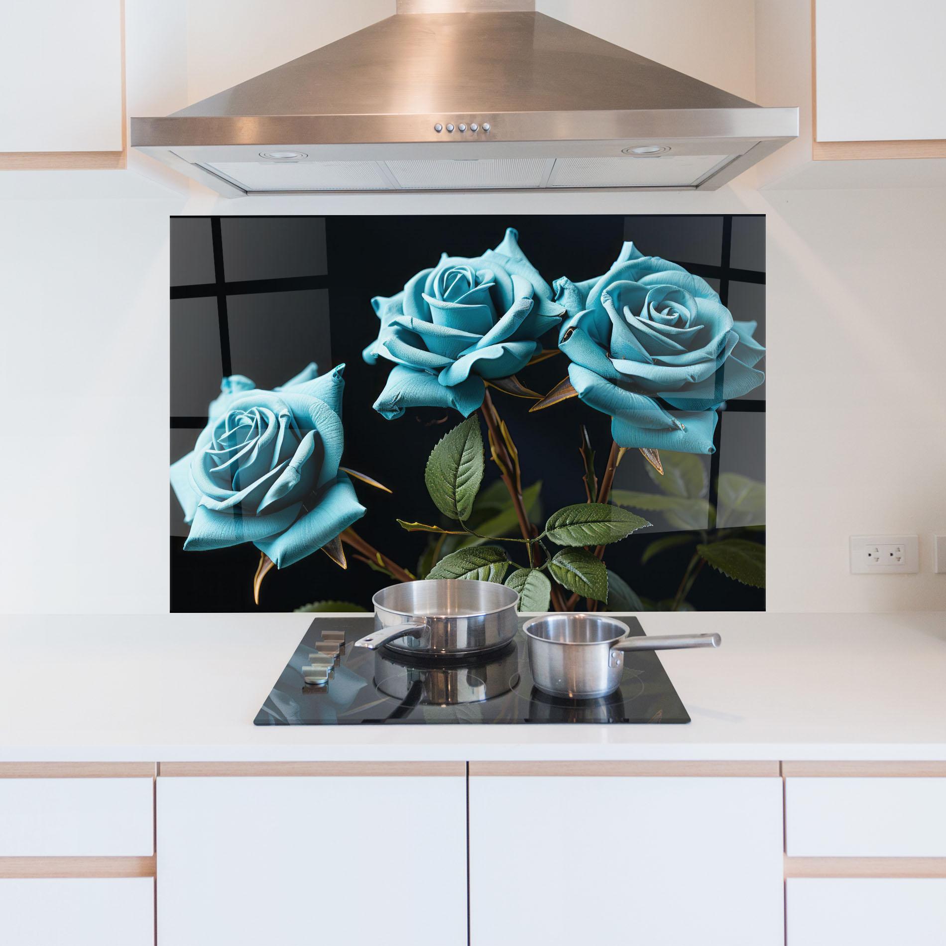 Konyhai üveg hátfal Blue Roses mockup 5