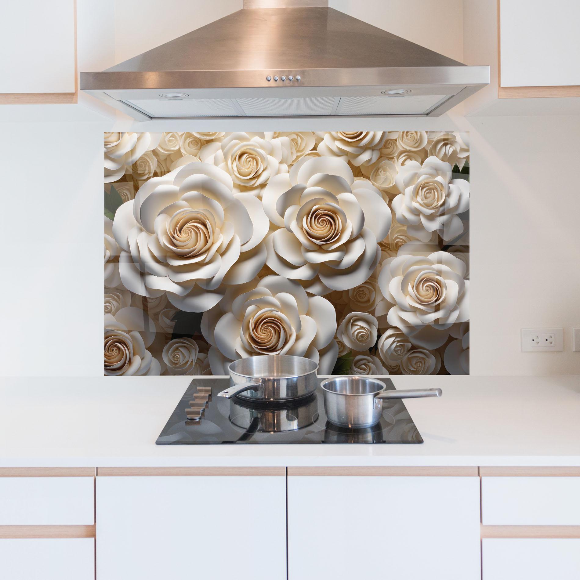 Konyhai üveg hátfal Cream Roses Wall mockup 5