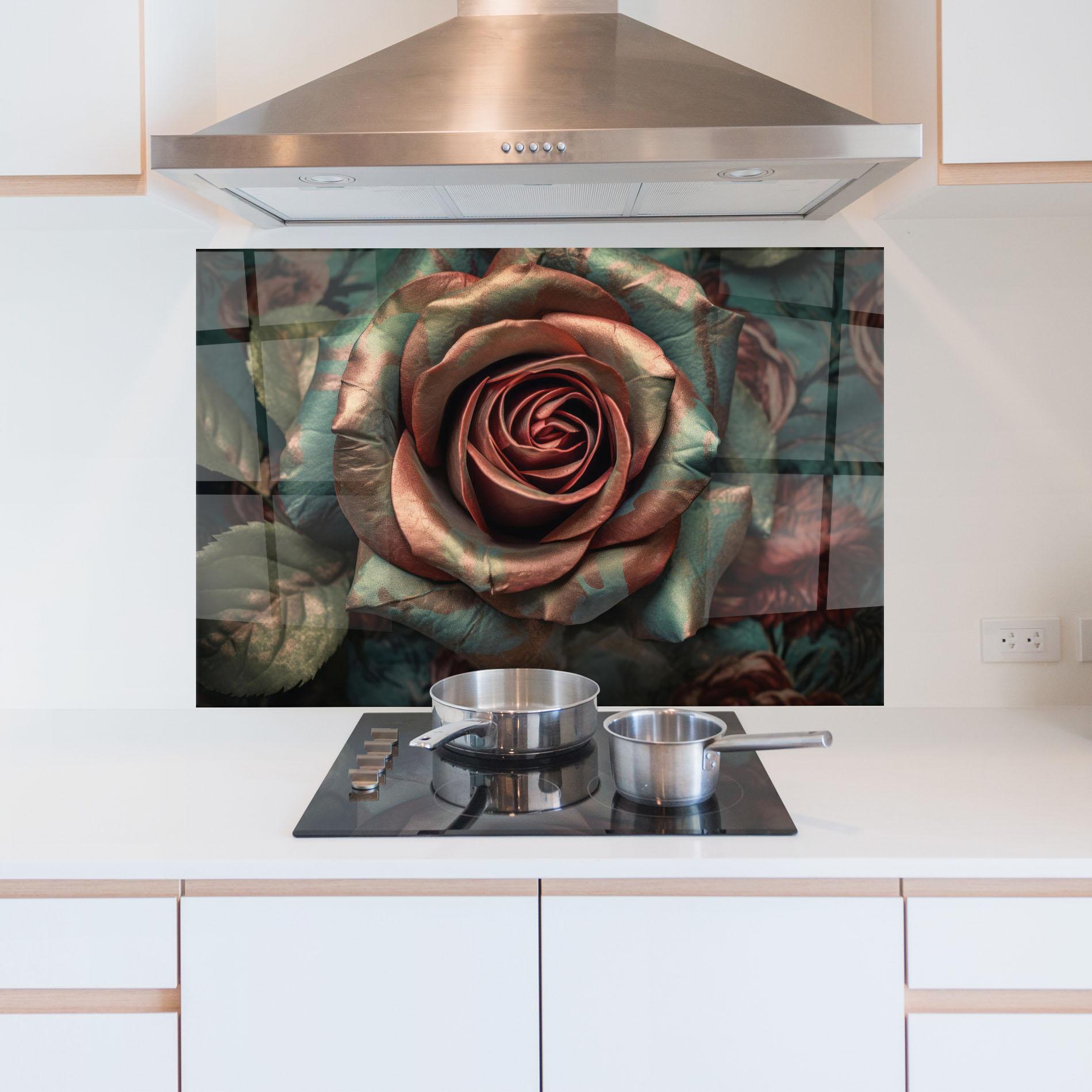Konyhai üveg hátfal Exotic Blue Rose mockup 5
