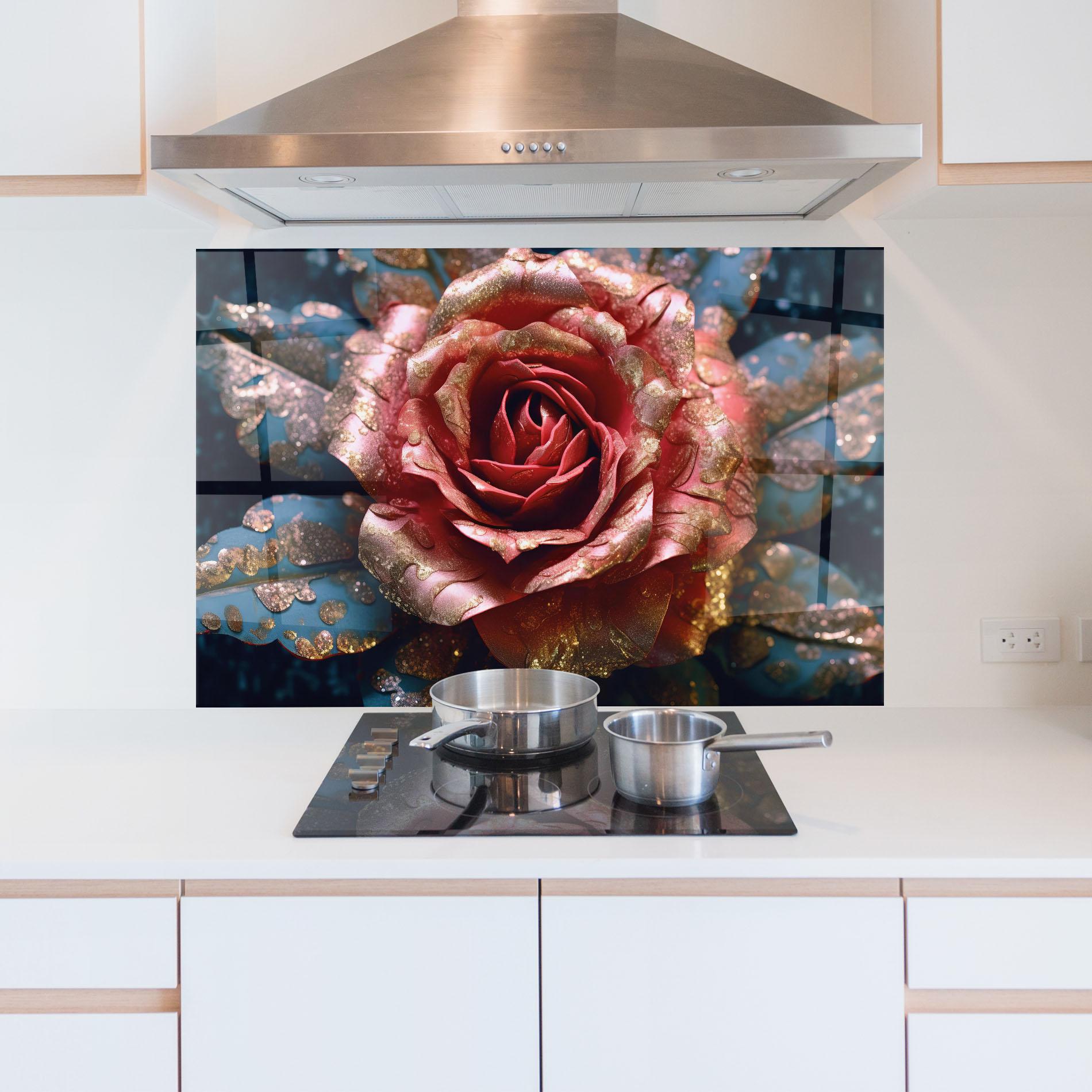 Konyhai üveg hátfal Exotic Pink Rose mockup 5