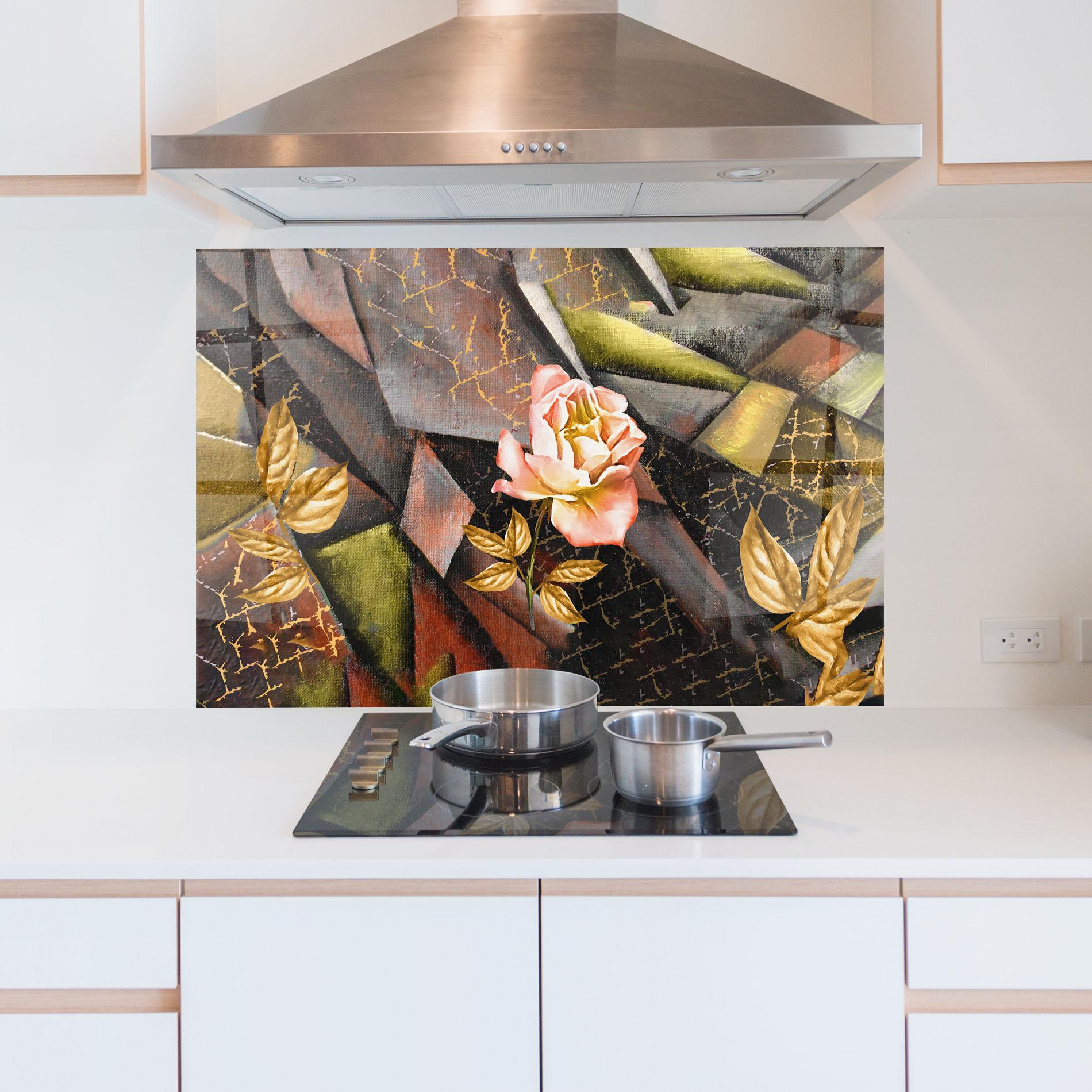 Konyhai üveg hátfal Golden Rose mockup 5