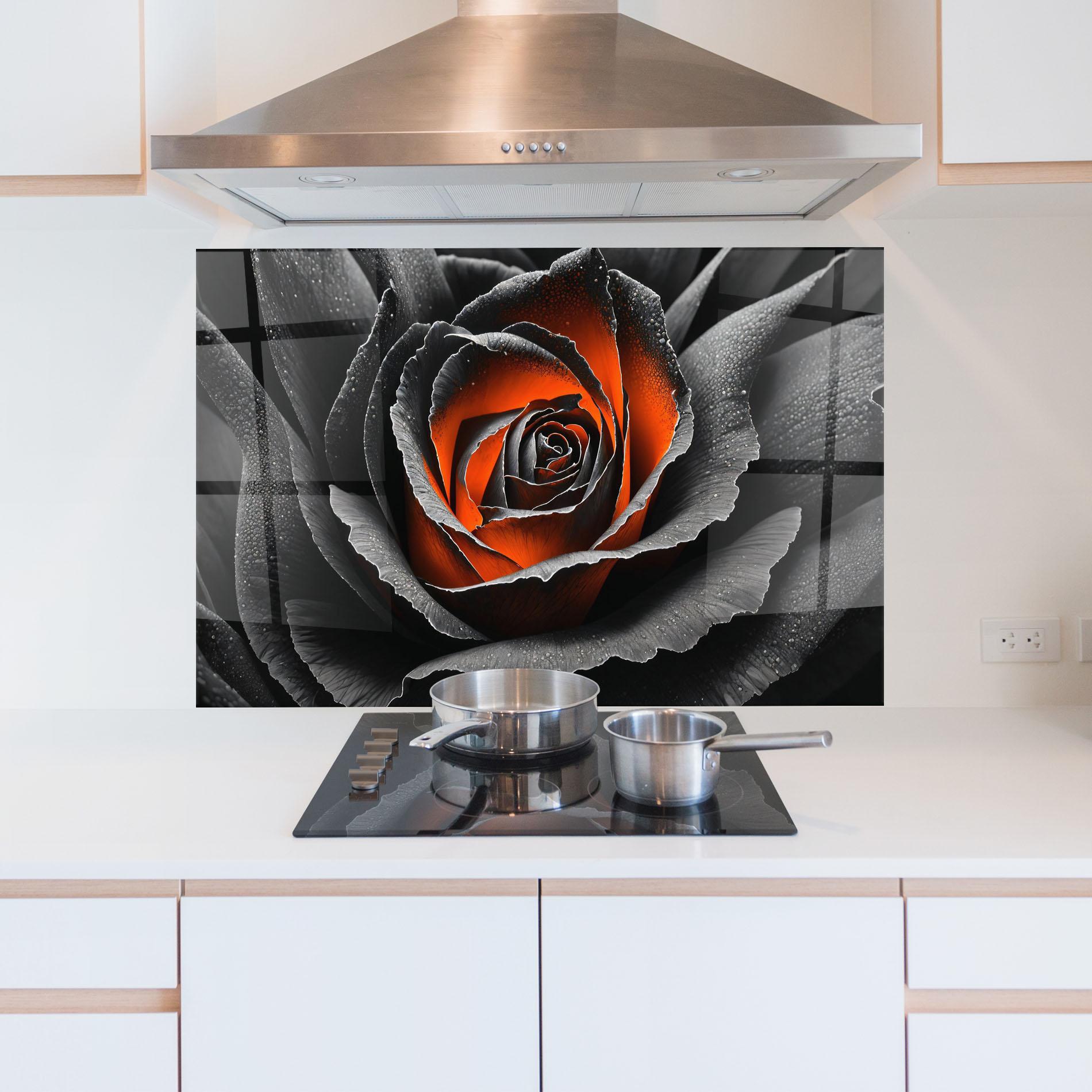 Konyhai üveg hátfal Grey Orange Rose mockup 5