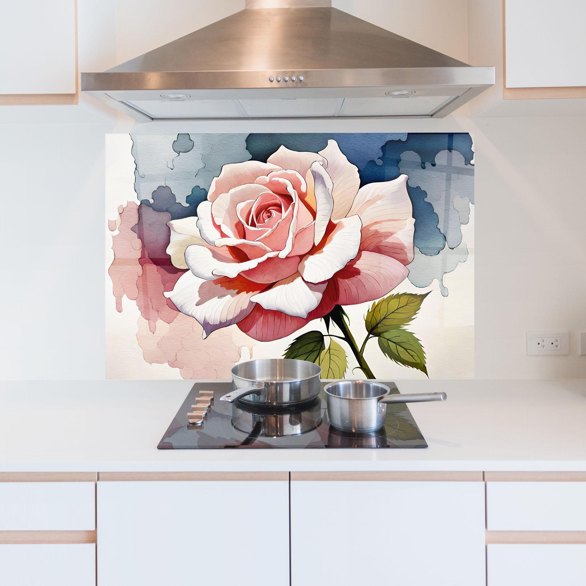 Konyhai üveg hátfal Light Pink Rose Painting mockup 5