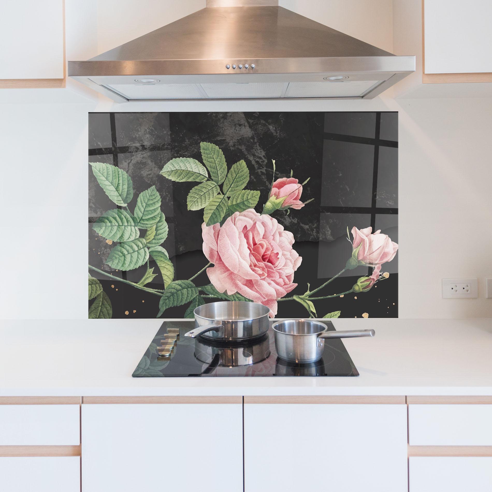 Konyhai üveg hátfal Marble Roses mockup 5