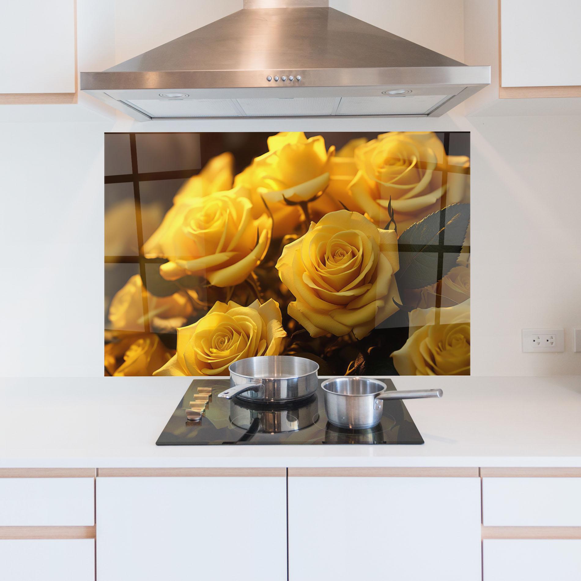 Konyhai üveg hátfal Yellow Rose mockup 5
