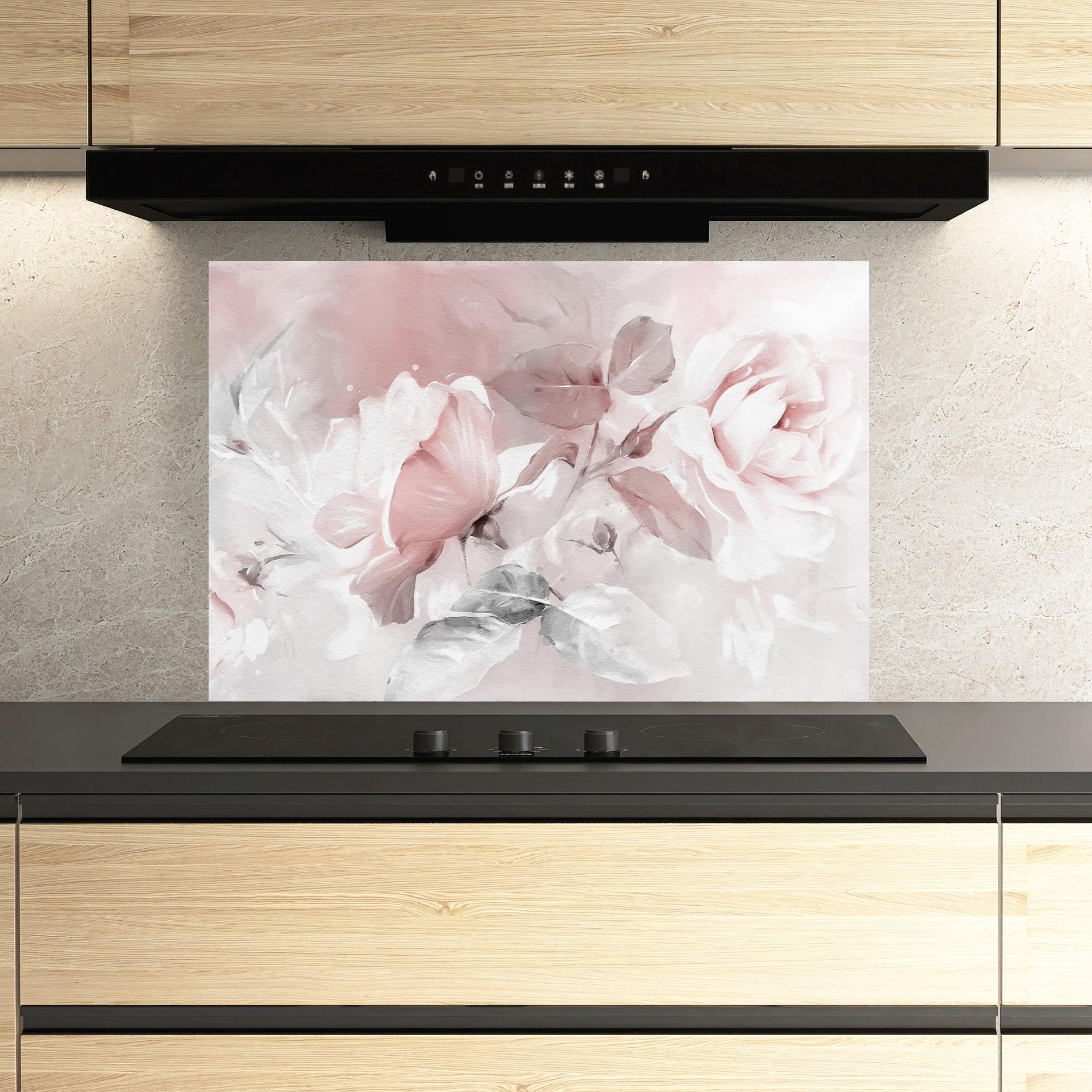 Konyhai üveg hátfal Abstract Pink Flowers mockup 3