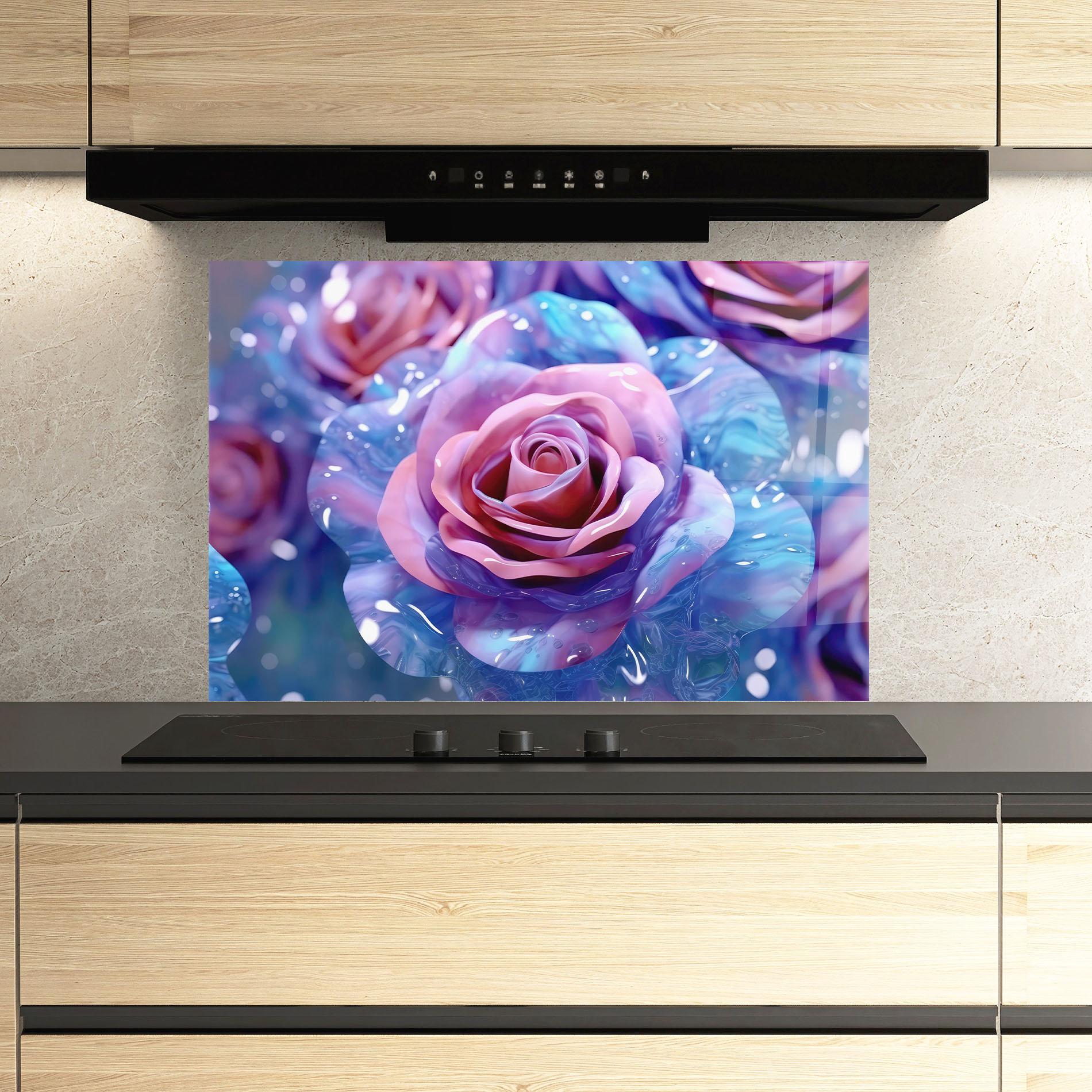 Konyhai üveg hátfal Beautiful Blue Pink Rose mockup 3