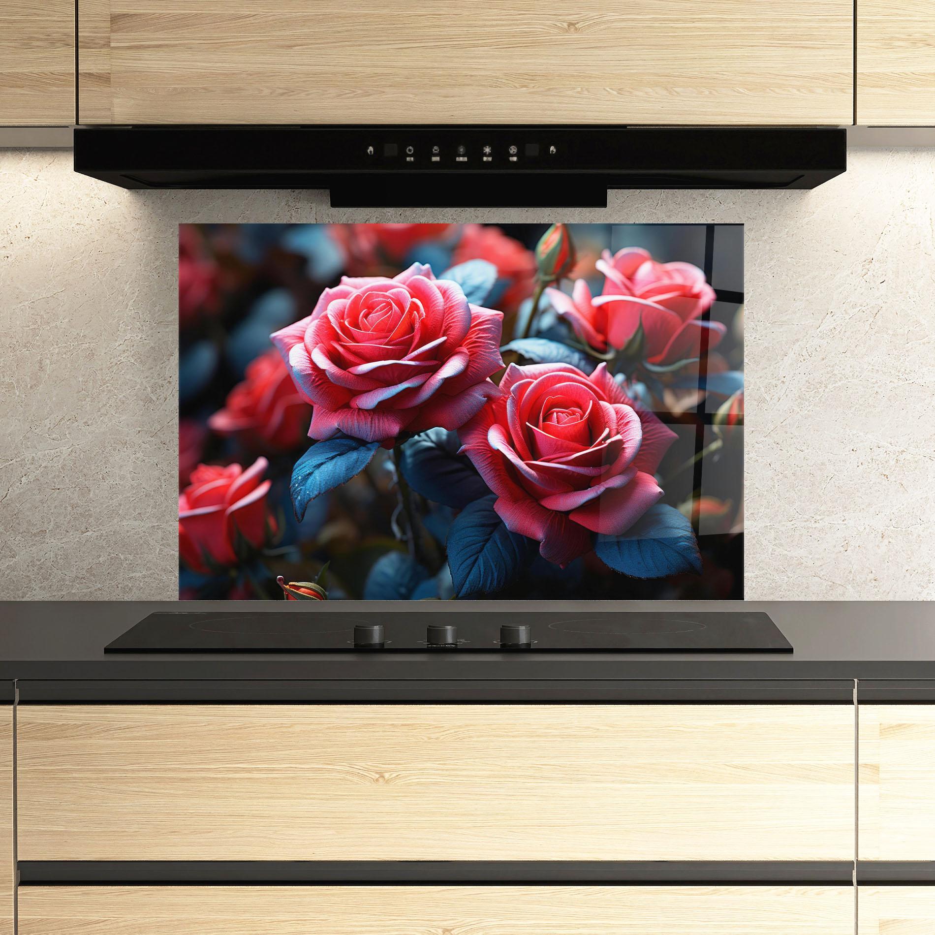 Konyhai üveg hátfal Dark Pink Rose mockup 3