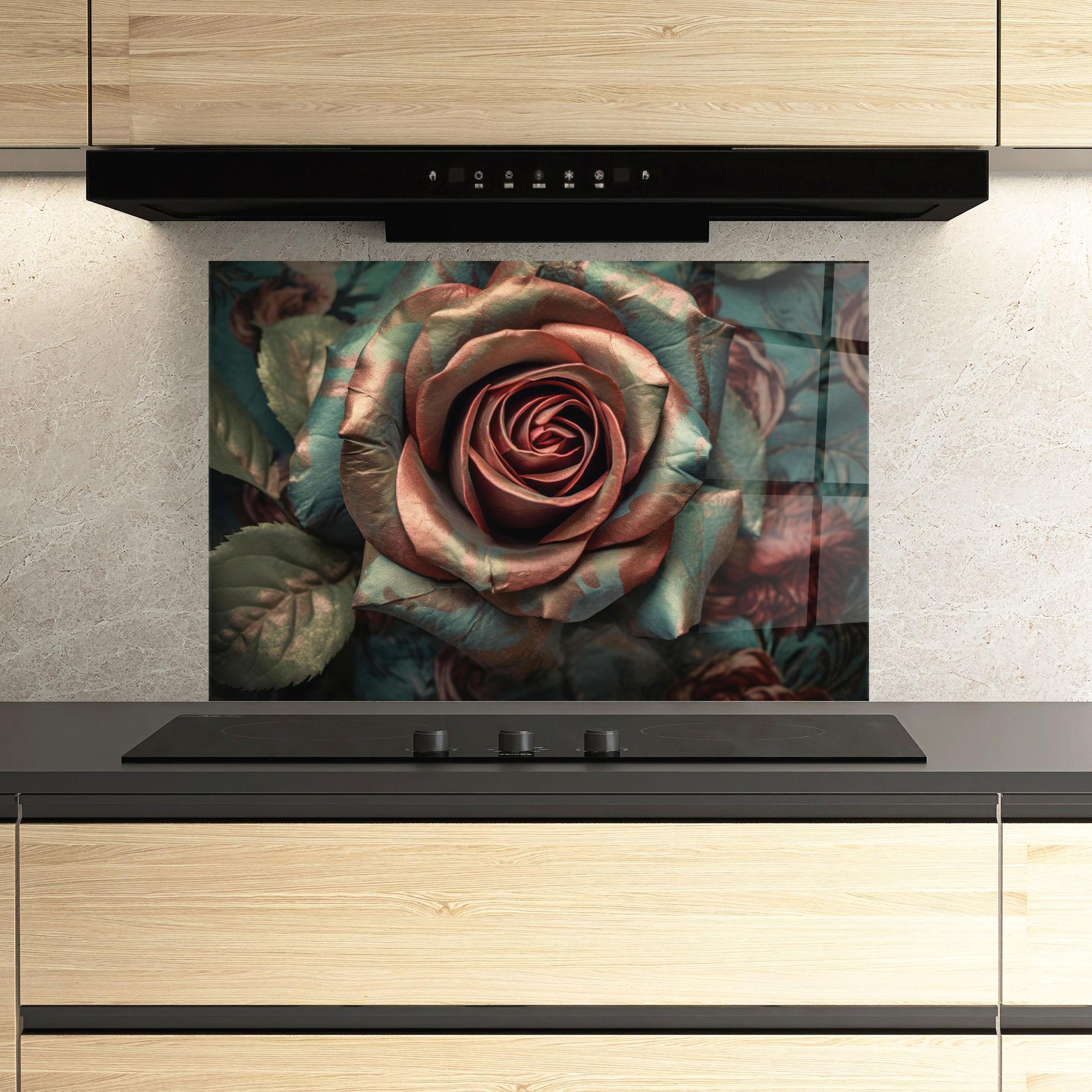 Konyhai üveg hátfal Exotic Blue Rose mockup 3