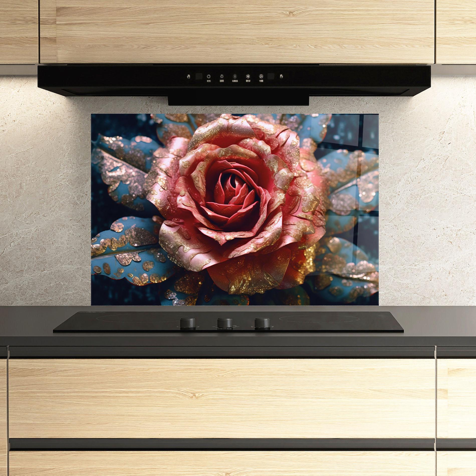 Konyhai üveg hátfal Exotic Pink Rose mockup 3