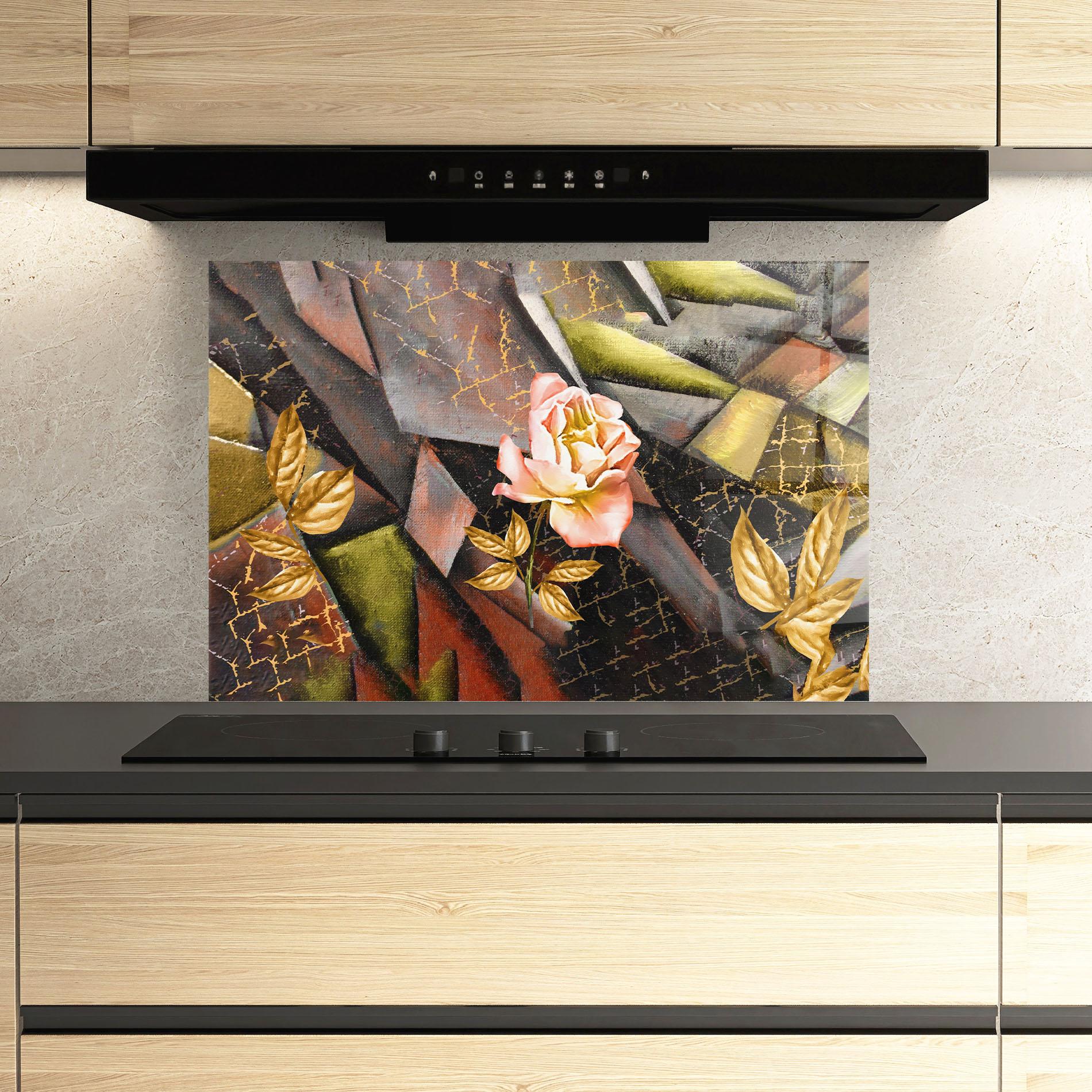 Konyhai üveg hátfal Golden Rose mockup 3