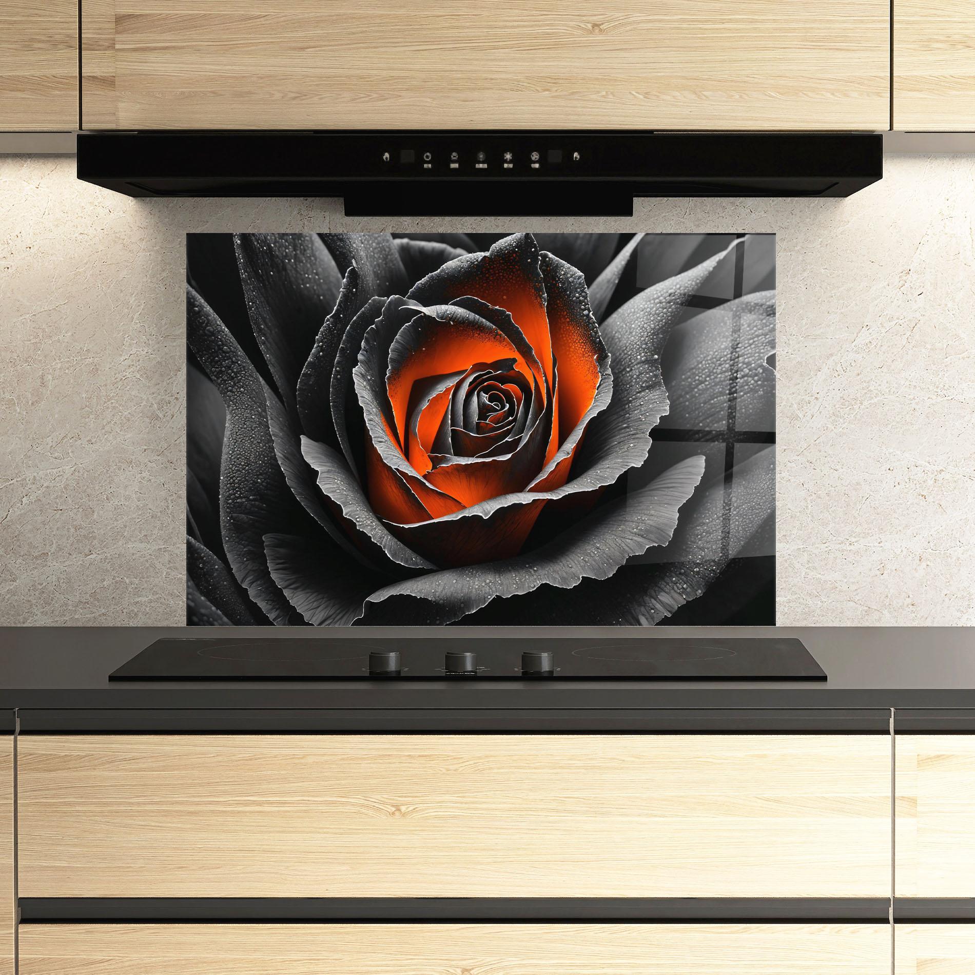 Konyhai üveg hátfal Grey Orange Rose mockup 3