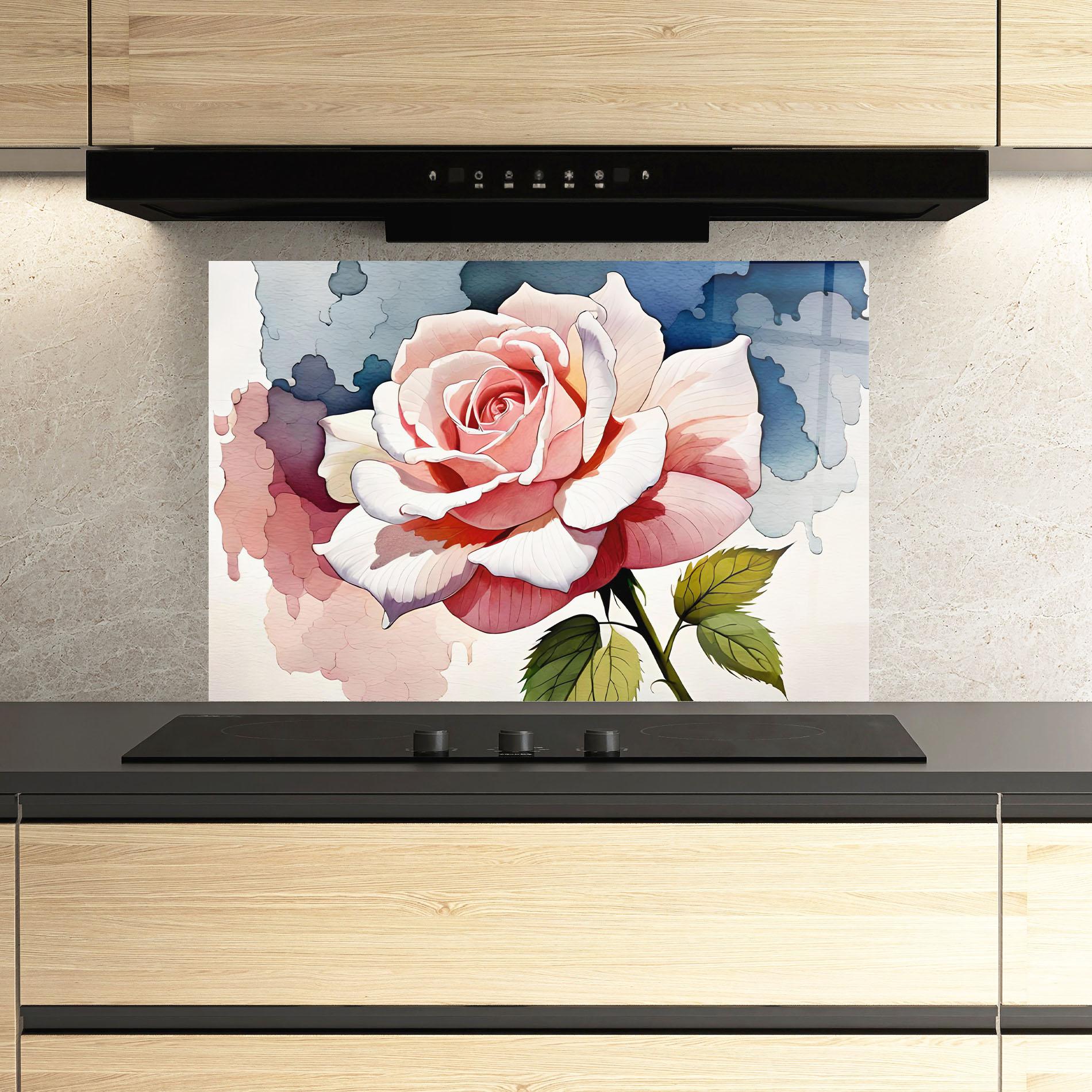 Konyhai üveg hátfal Light Pink Rose Painting mockup 3