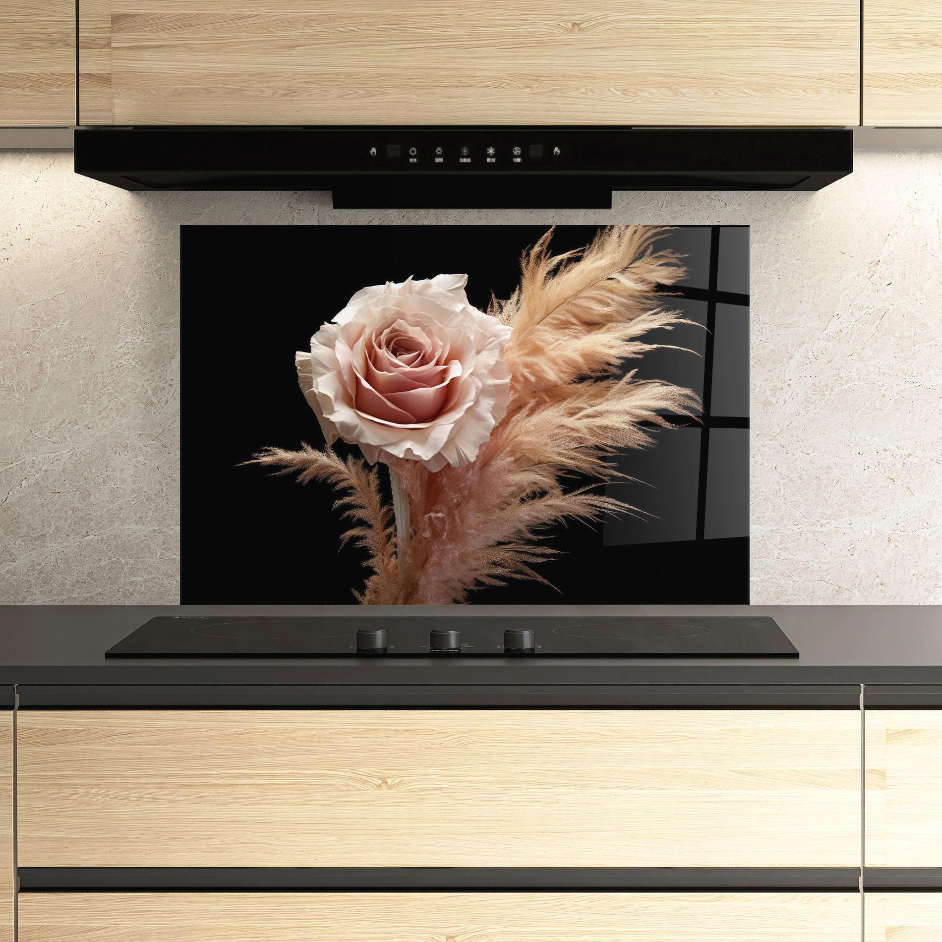 Konyhai üveg hátfal Light Pink Rose mockup 3
