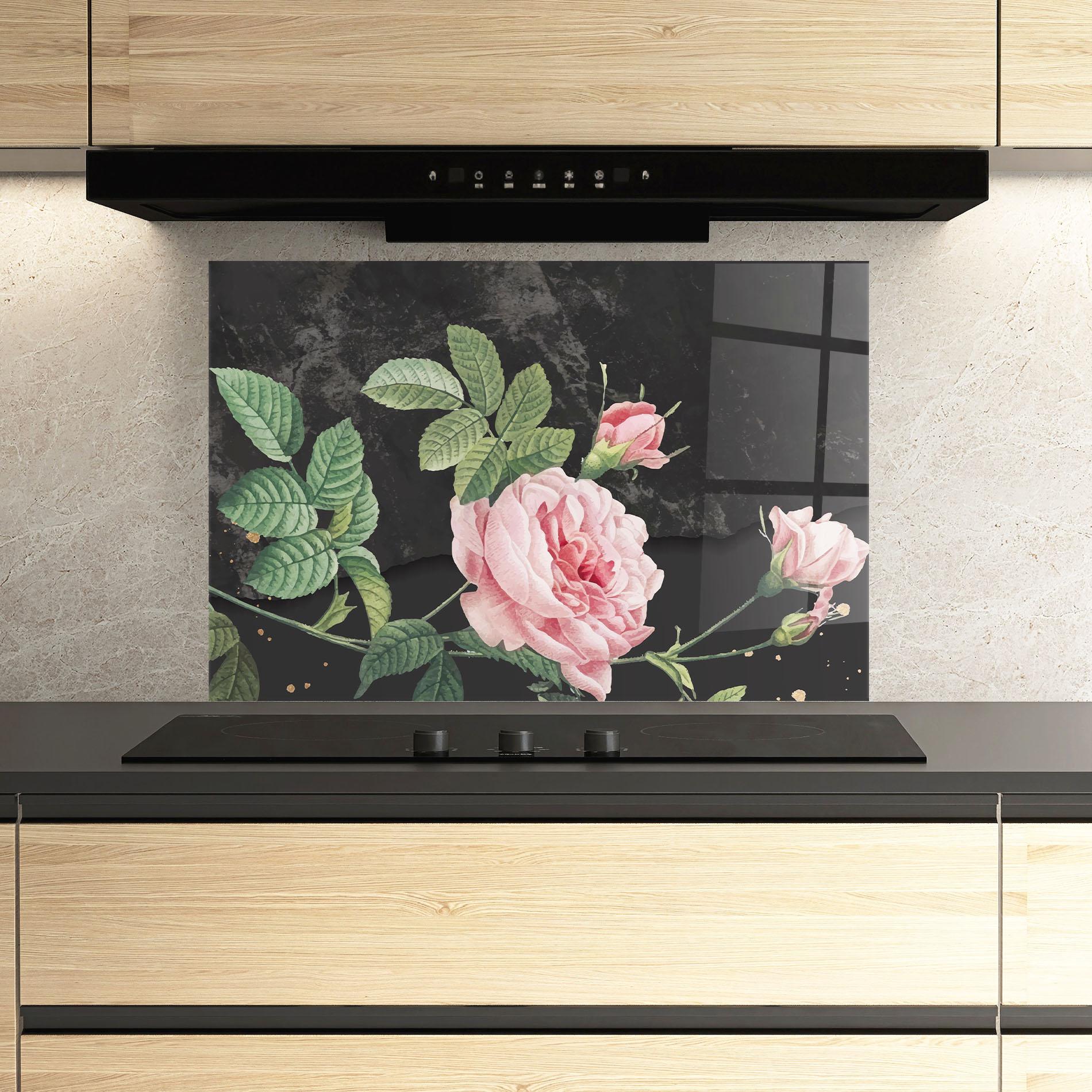 Konyhai üveg hátfal Marble Roses mockup 3