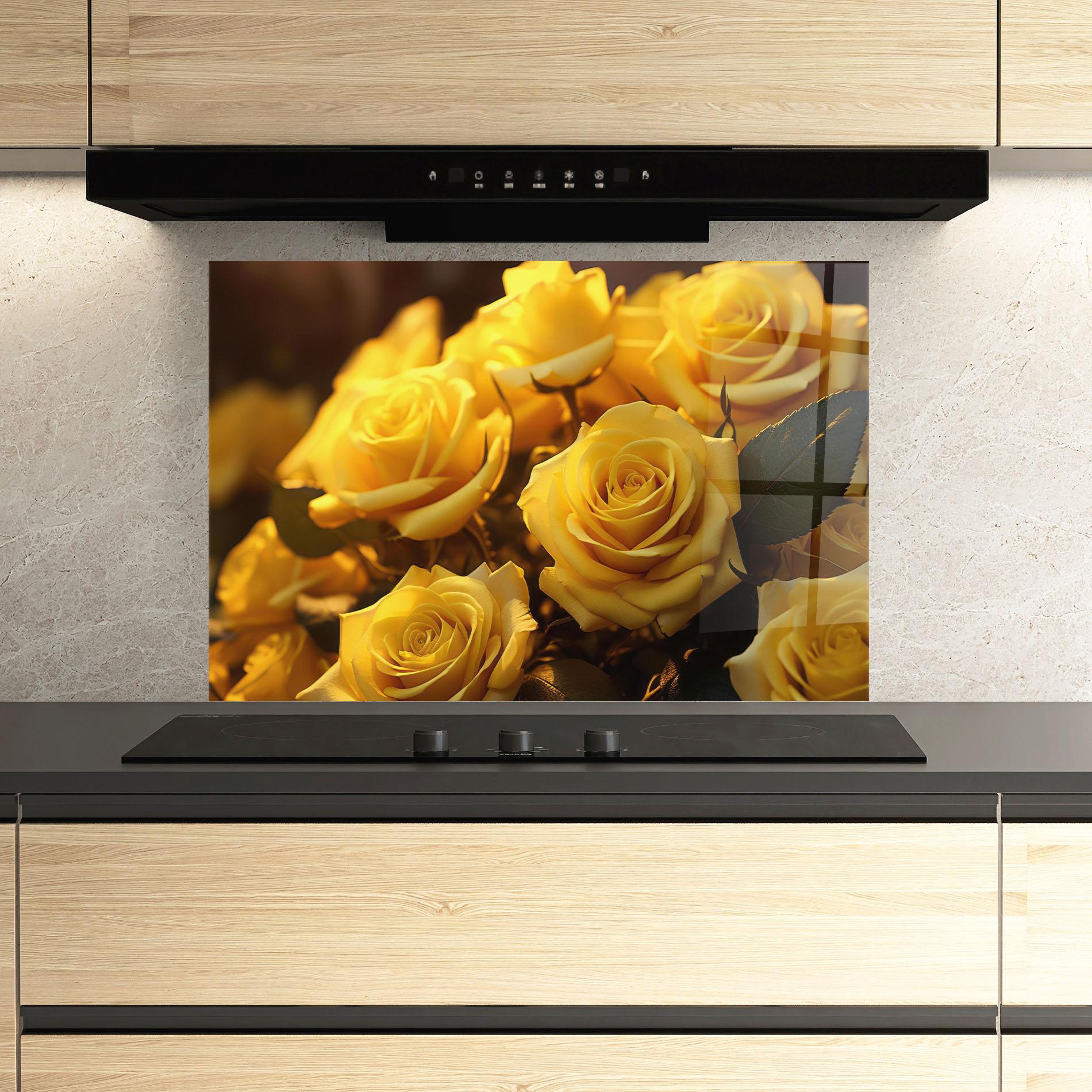 Konyhai üveg hátfal Yellow Rose mockup 3