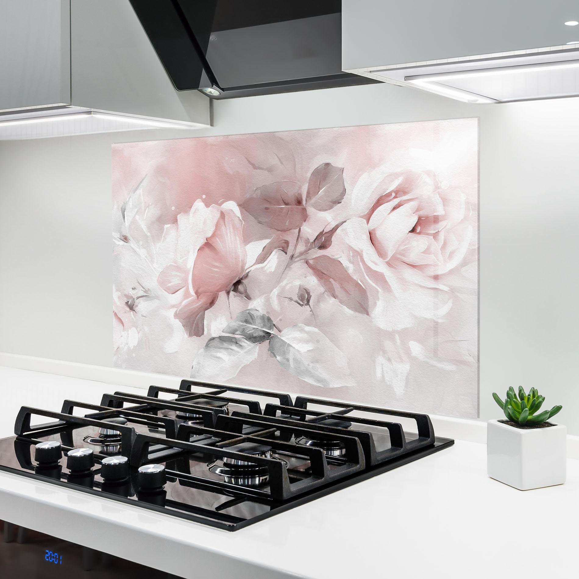 Konyhai üveg hátfal Abstract Pink Flowers mockup 6
