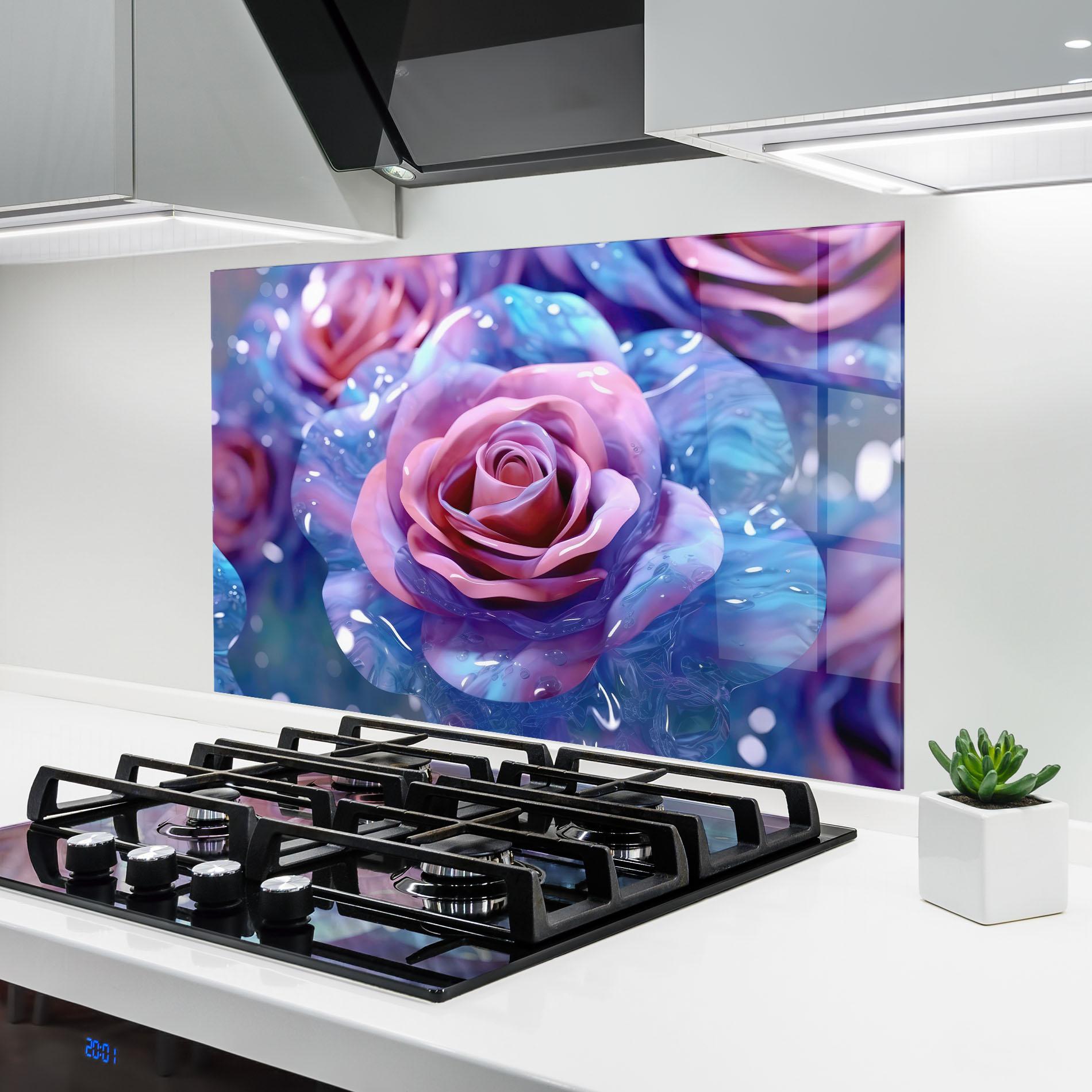 Konyhai üveg hátfal Beautiful Blue Pink Rose mockup 6