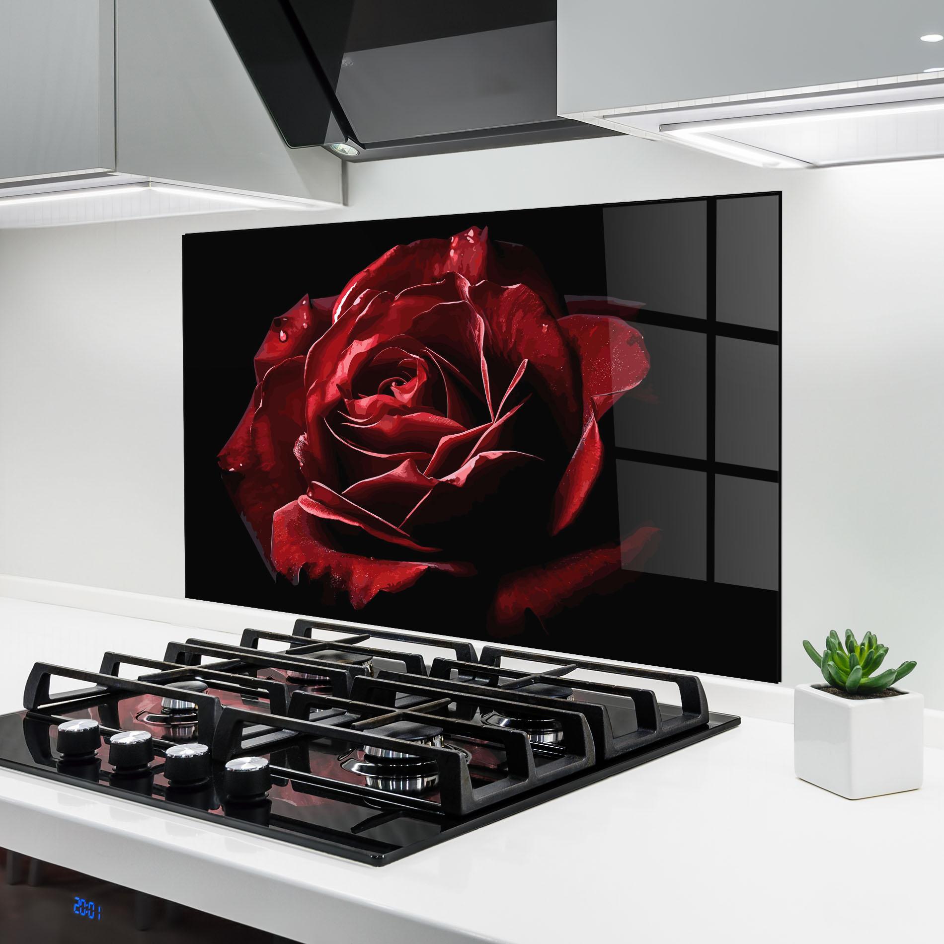 Konyhai üveg hátfal Big Red Rose mockup 6