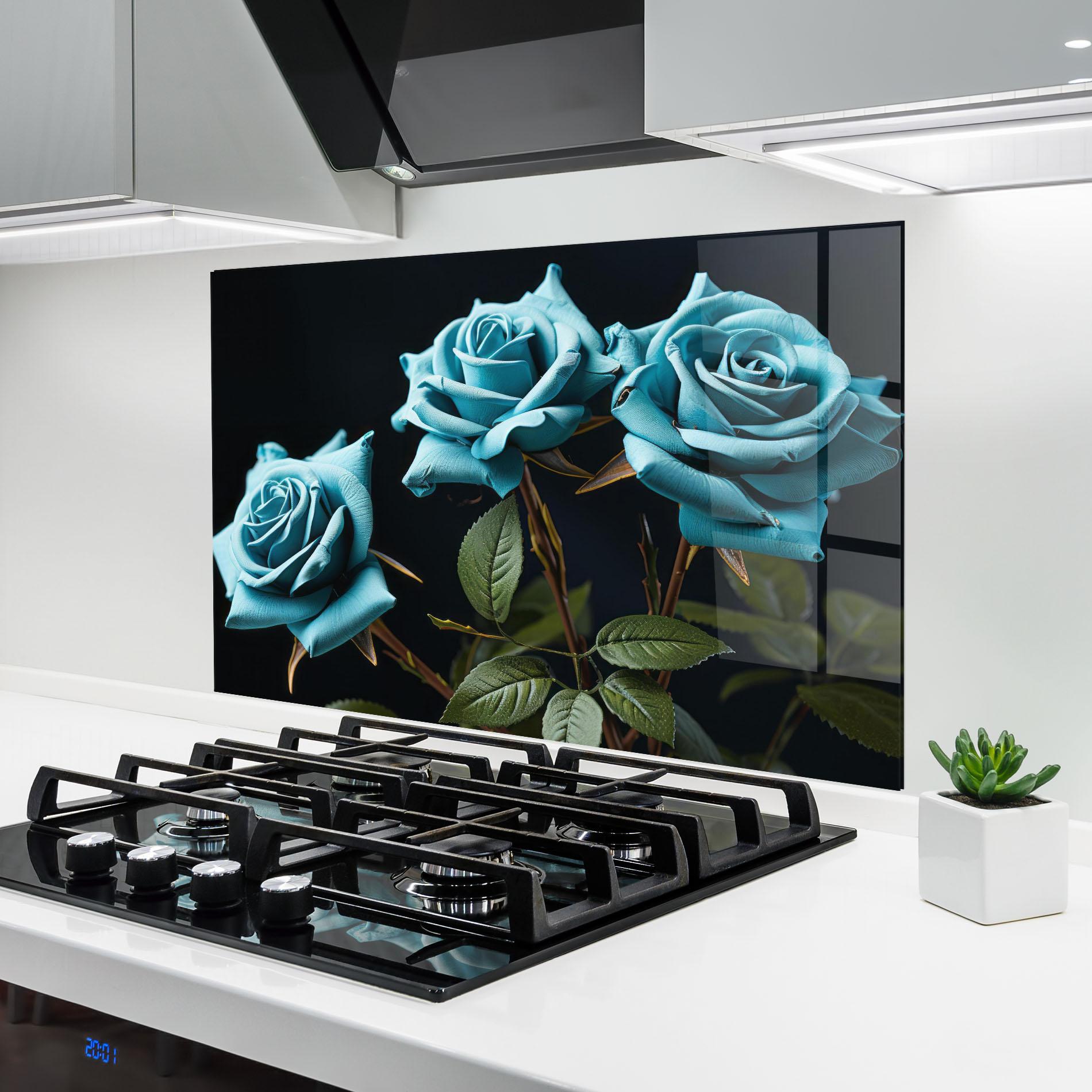 Konyhai üveg hátfal Blue Roses mockup 6