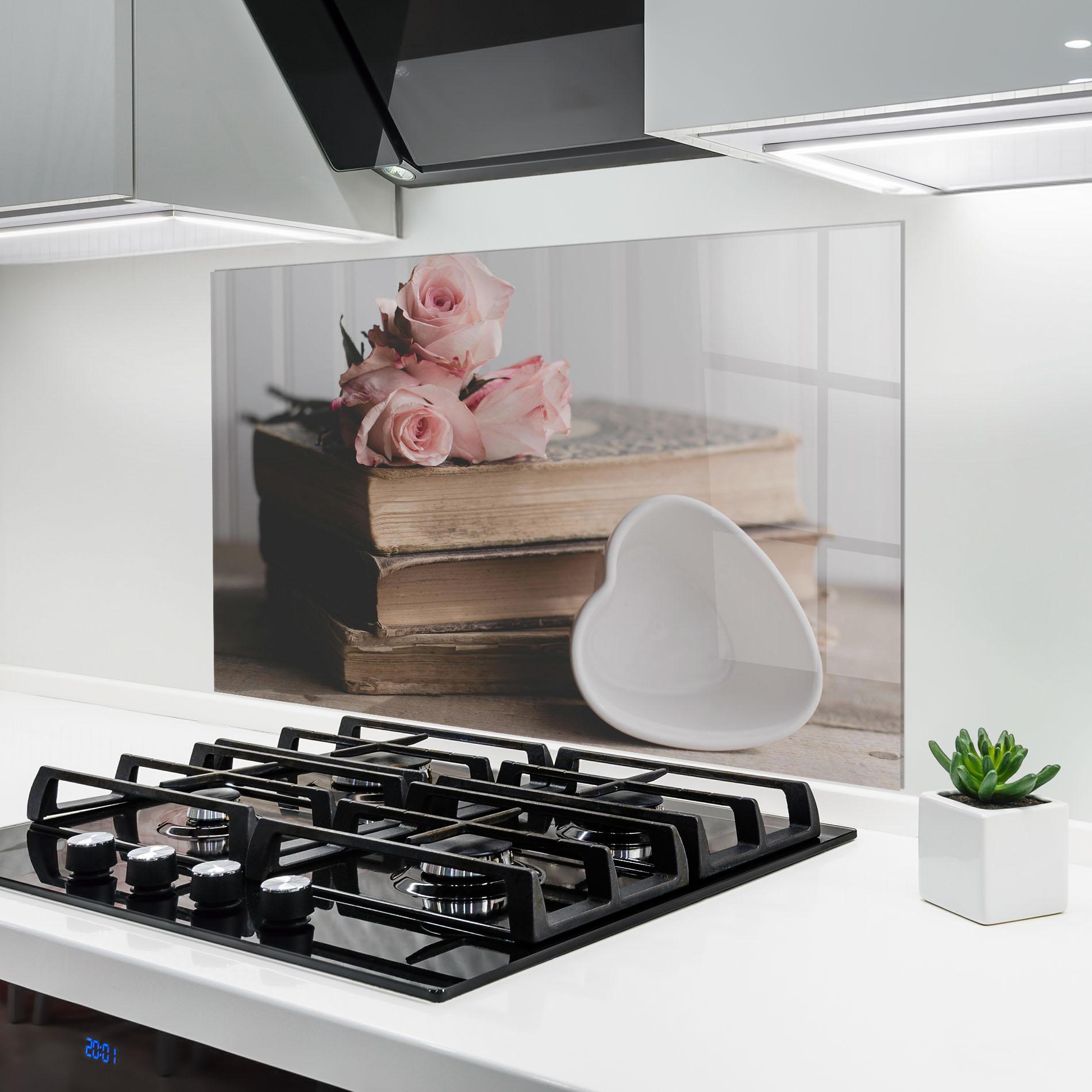 Konyhai üveg hátfal Books With Roses mockup 6