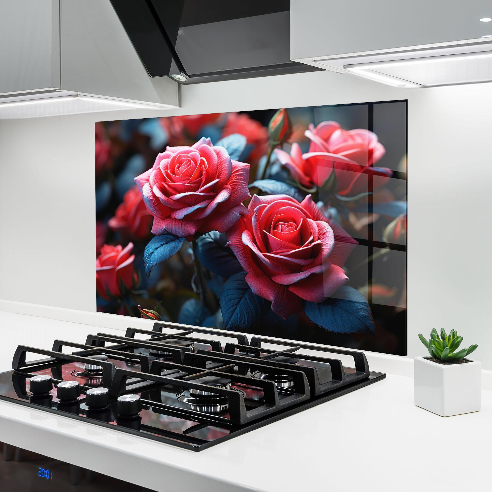Konyhai üveg hátfal Dark Pink Rose mockup 6