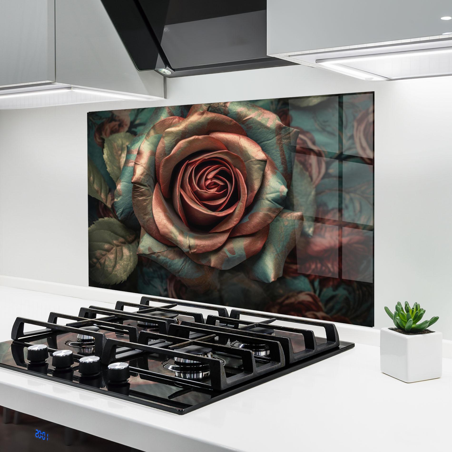 Konyhai üveg hátfal Exotic Blue Rose mockup 6