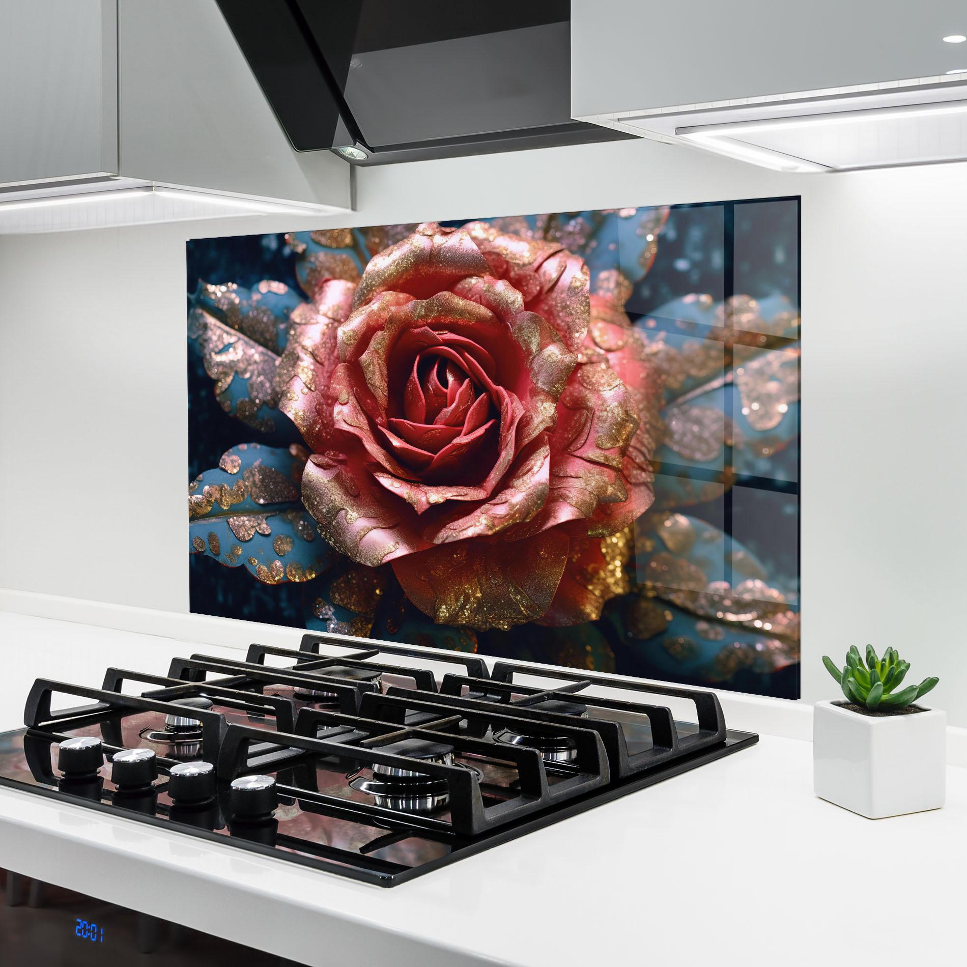 Konyhai üveg hátfal Exotic Pink Rose mockup 6