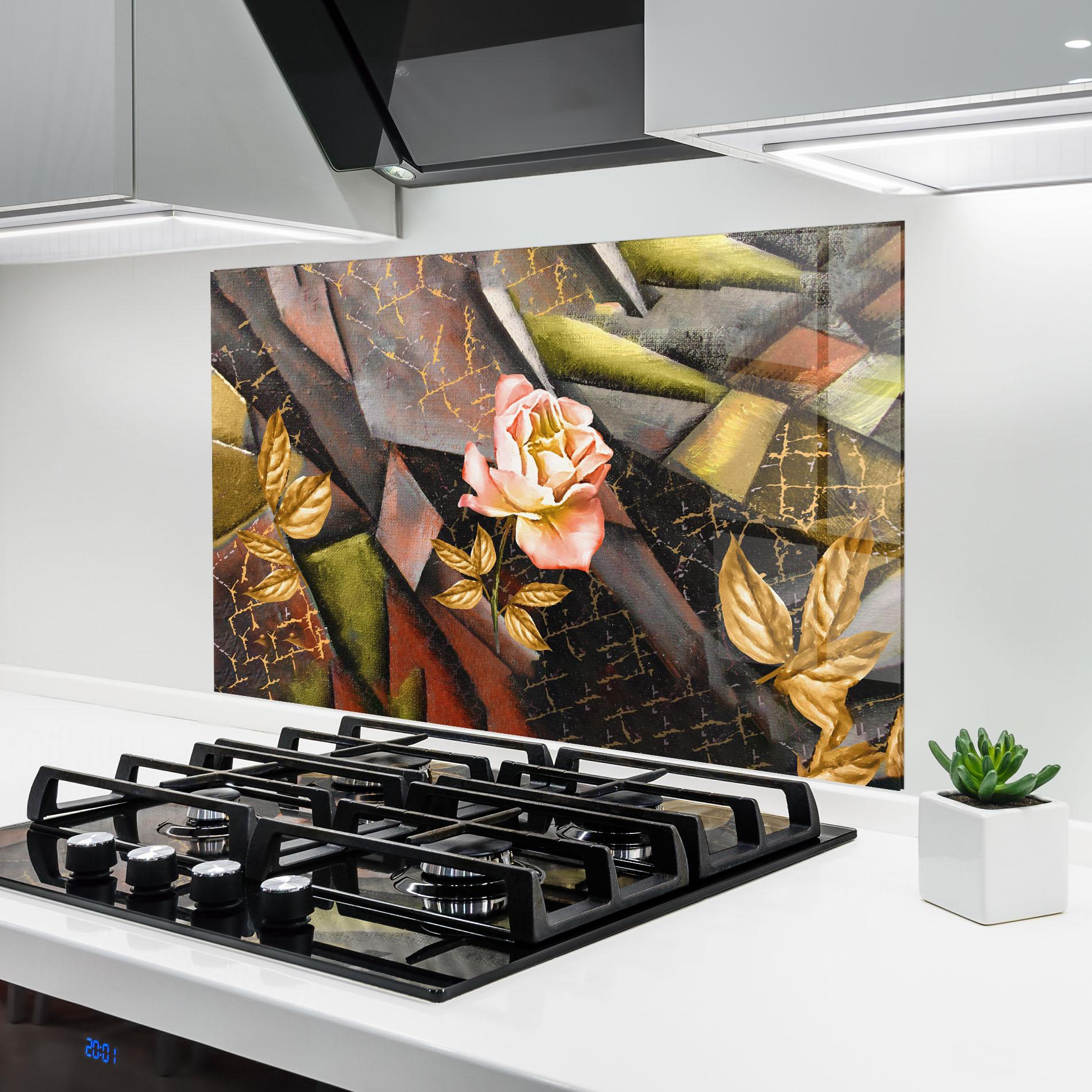 Konyhai üveg hátfal Golden Rose mockup 6