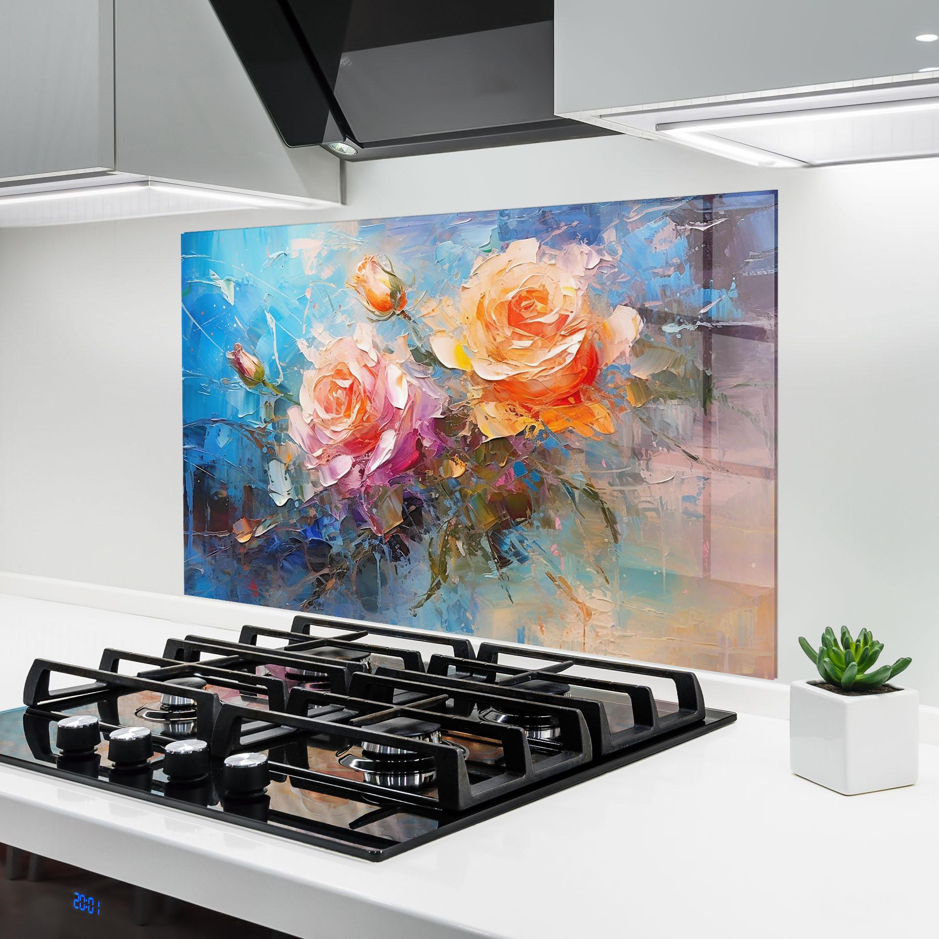 Konyhai üveg hátfal Light Orange Rose Painting mockup 6